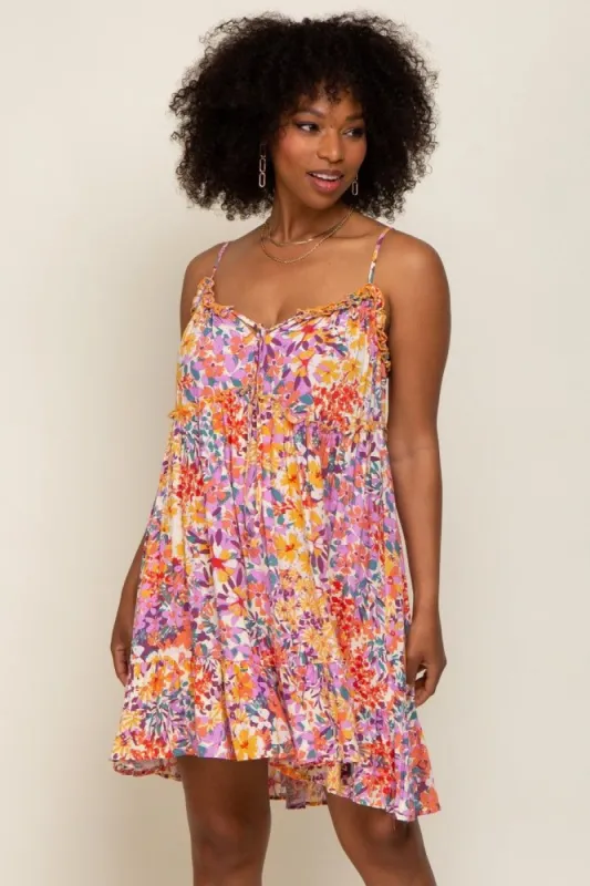 Coral Multi-Color Floral Sleeveless Mini Dress sold by Pinkblush