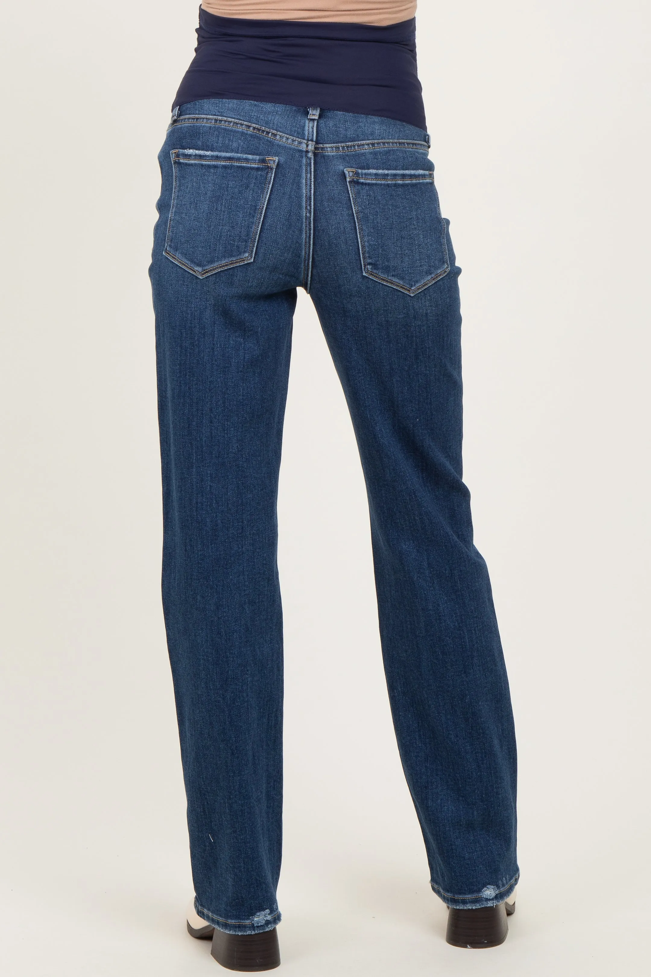 Navy Blue Dark Wash Straight Leg Maternity Jean sold by Pinkblush product image thumbnail 5