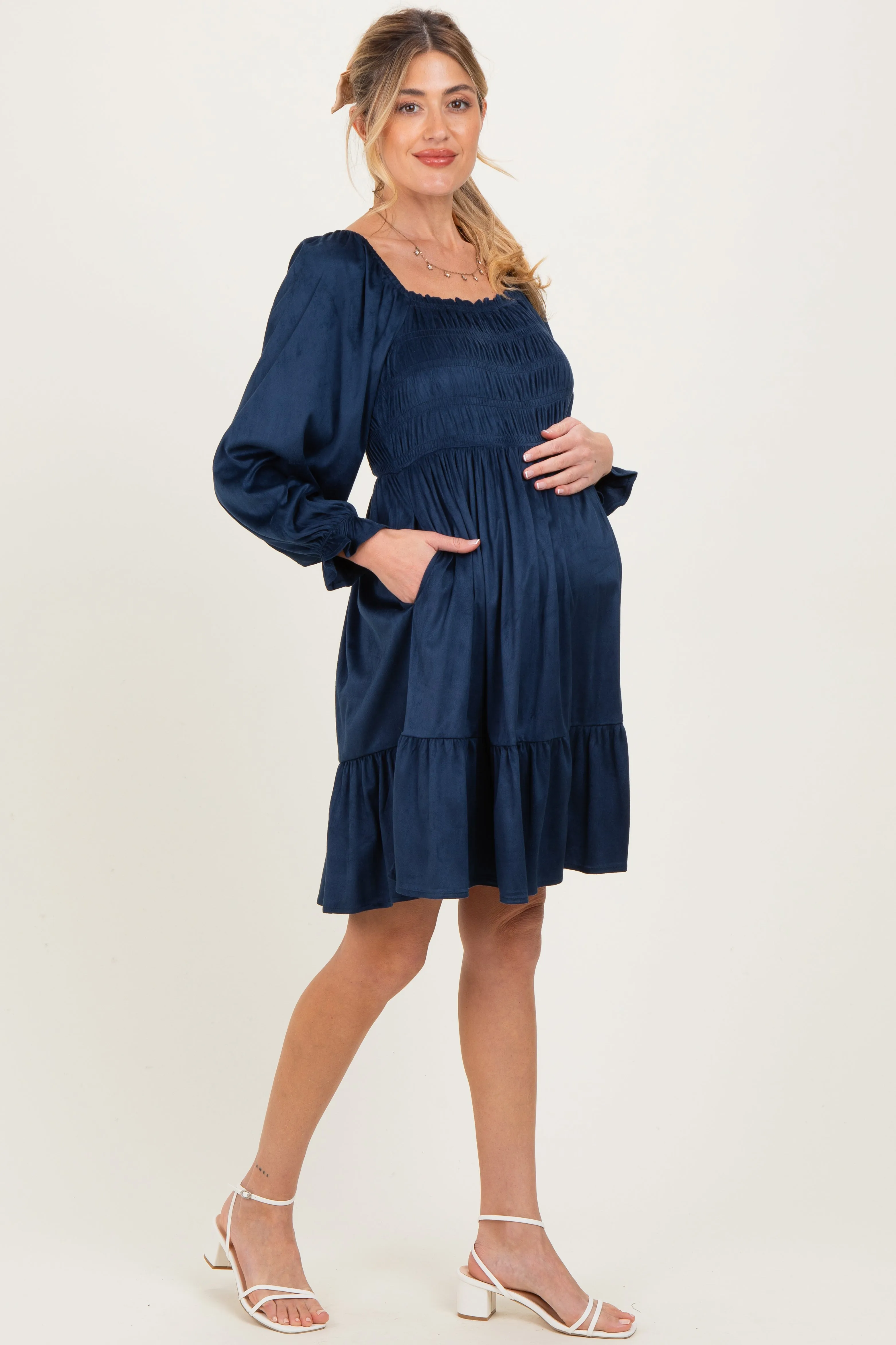 Navy Suede Maternity Dress sold by Pinkblush product image thumbnail 3
