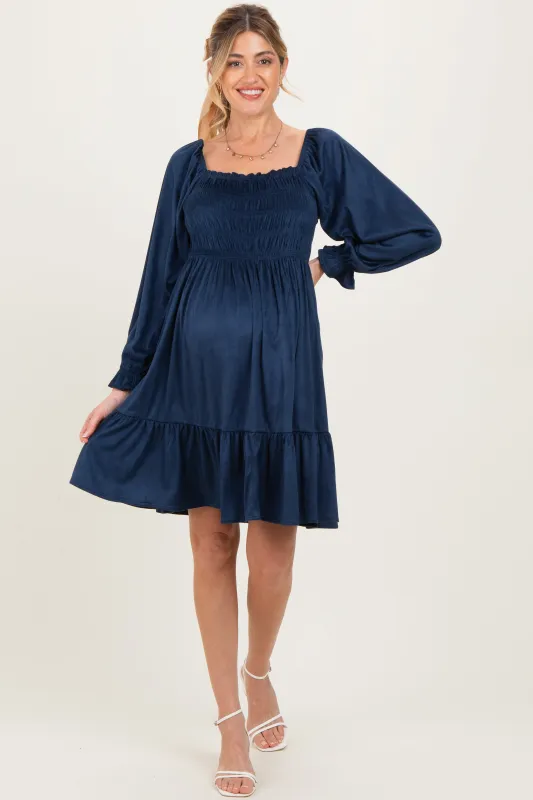 Navy Suede Maternity Dress sold by Pinkblush