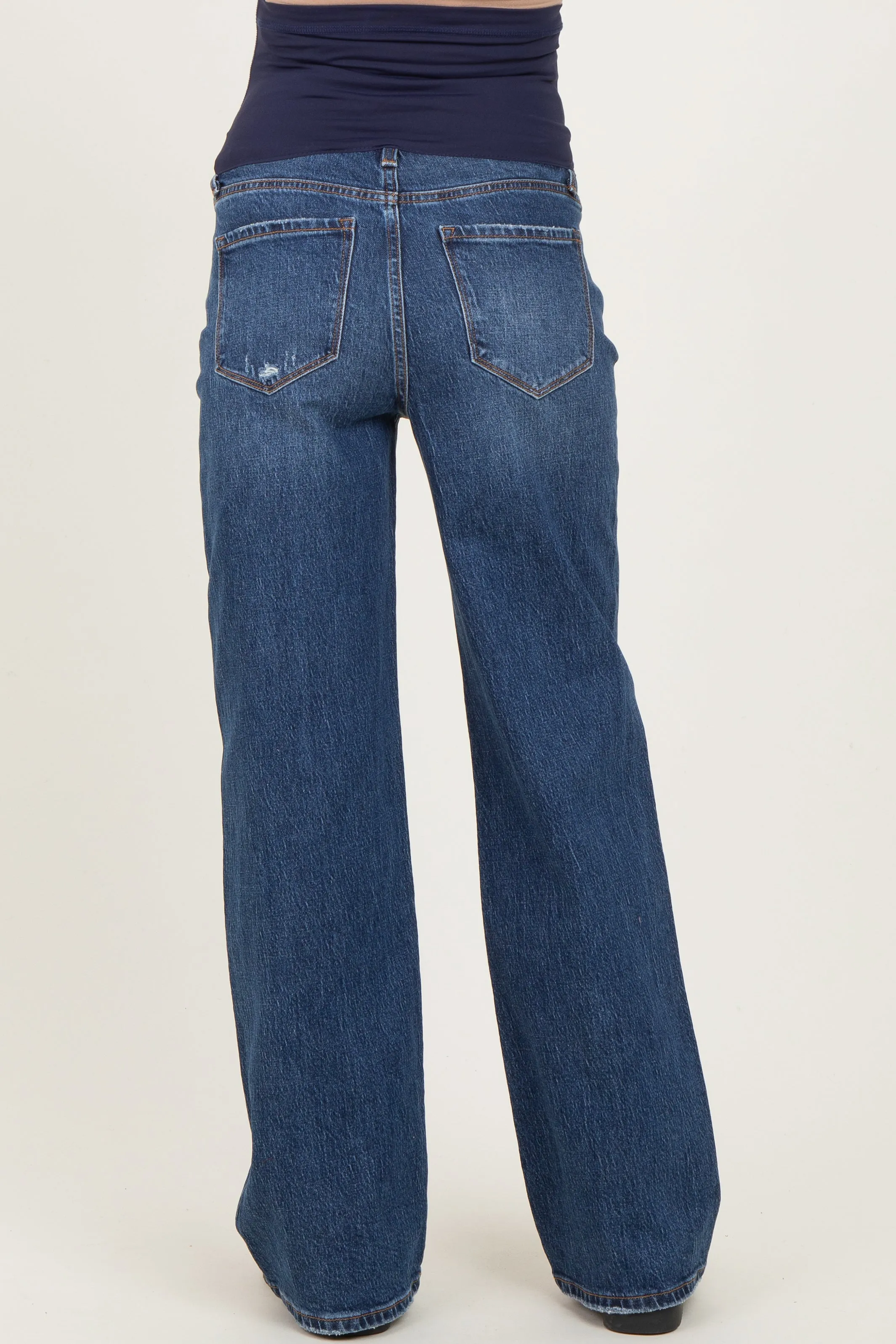 Navy Dark Wash Wide Leg Maternity Jeans sold by Pinkblush product image thumbnail 5