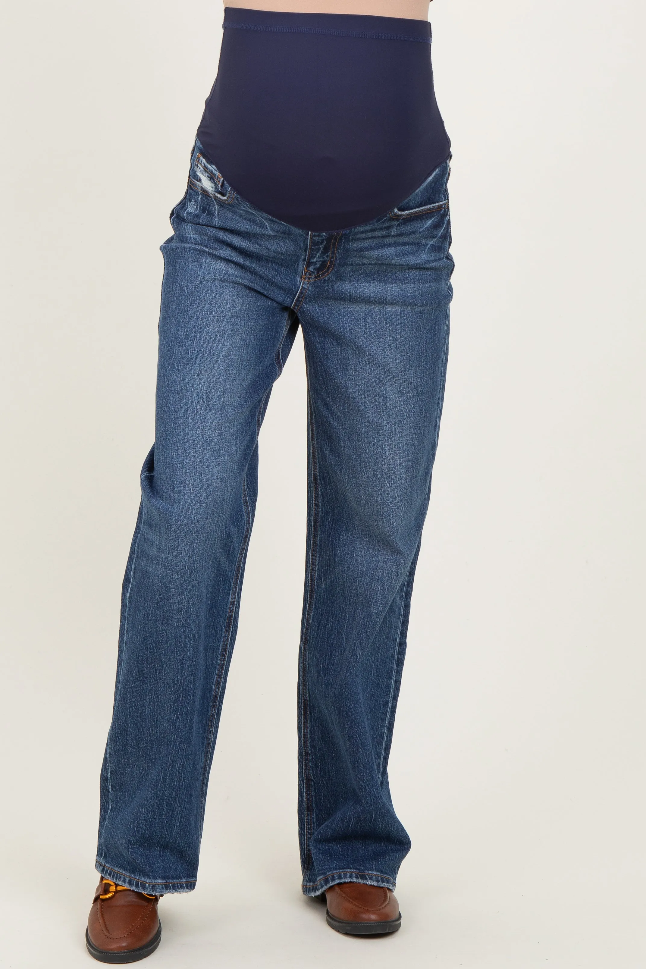 Navy Dark Wash Wide Leg Maternity Jeans sold by Pinkblush product image thumbnail 2