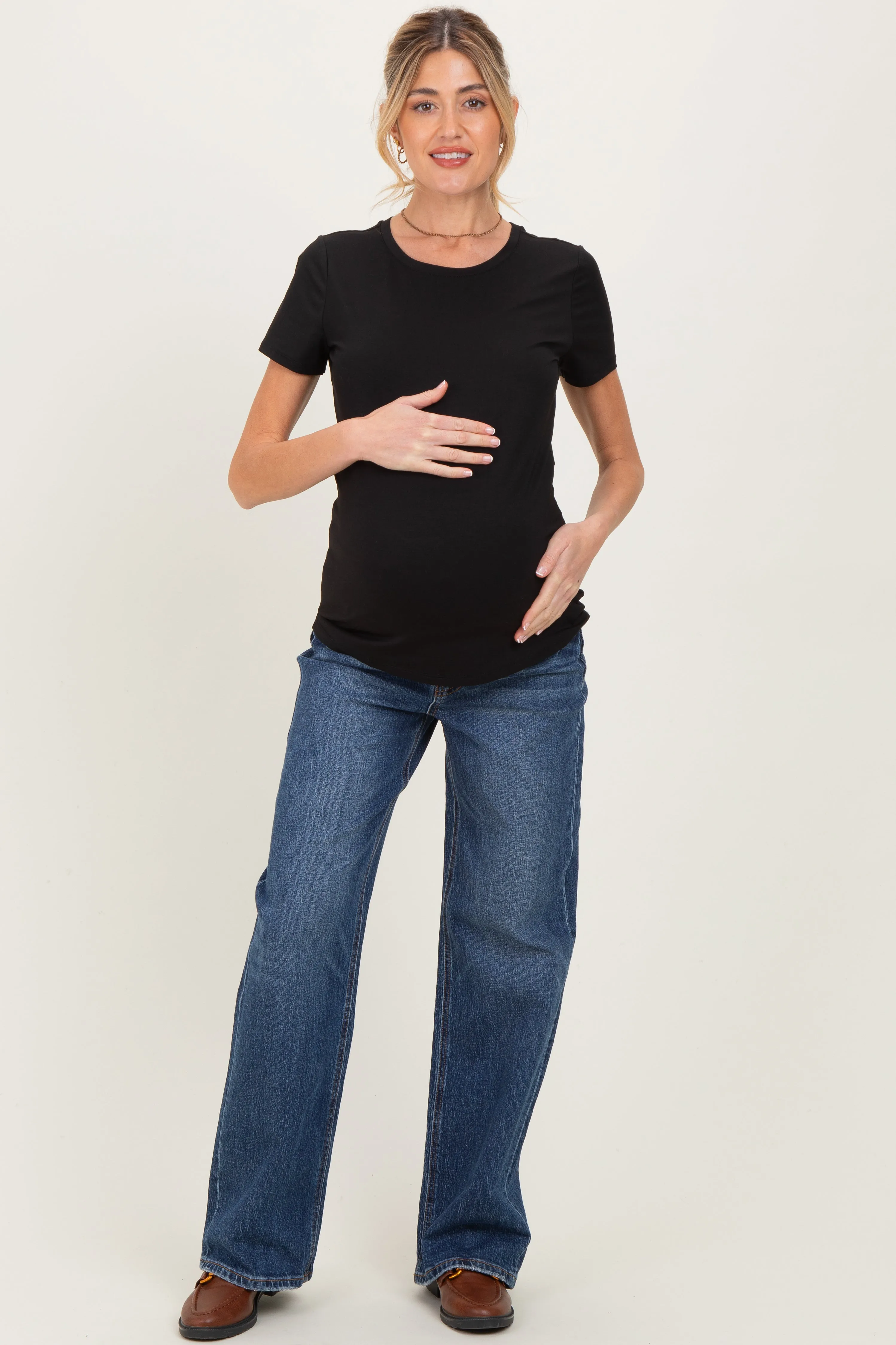 Navy Dark Wash Wide Leg Maternity Jeans sold by Pinkblush product image thumbnail 3