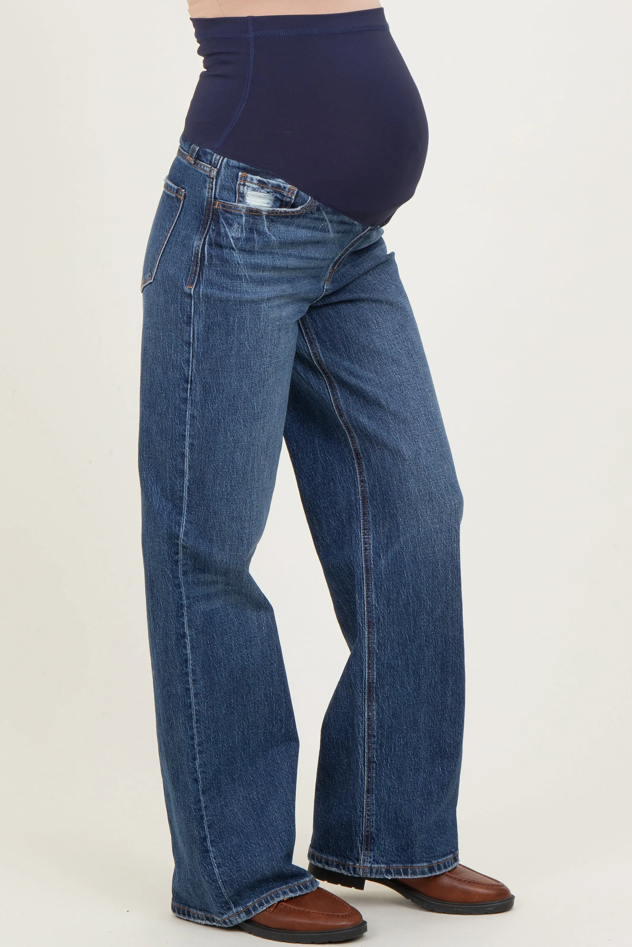 Navy Dark Wash Wide Leg Maternity Jeans sold by Pinkblush product image thumbnail 4