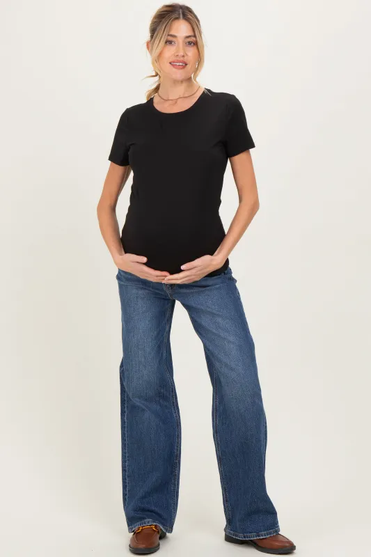 Navy Dark Wash Wide Leg Maternity Jeans made by Vervet