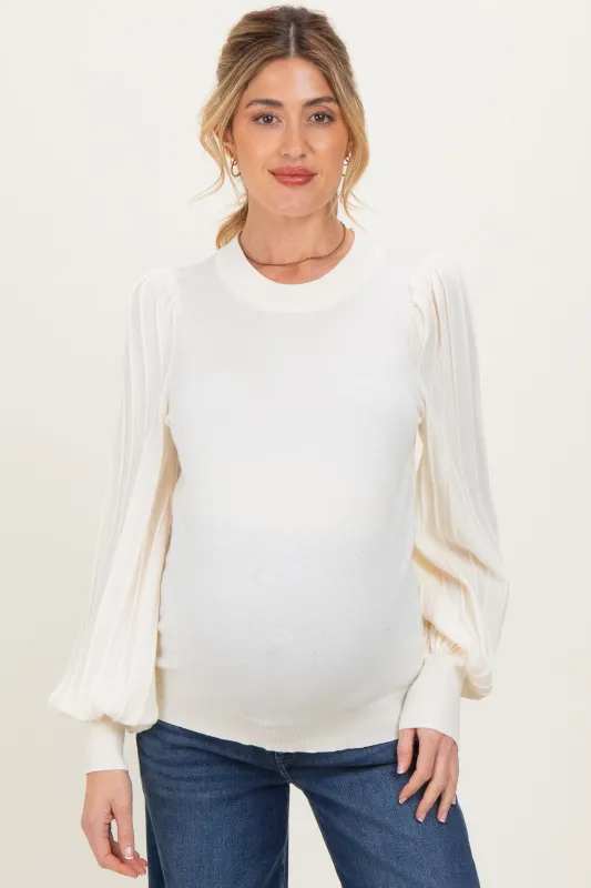 Ivory Ribbed Bubble Sleeve Maternity Knit Top sold by Pinkblush