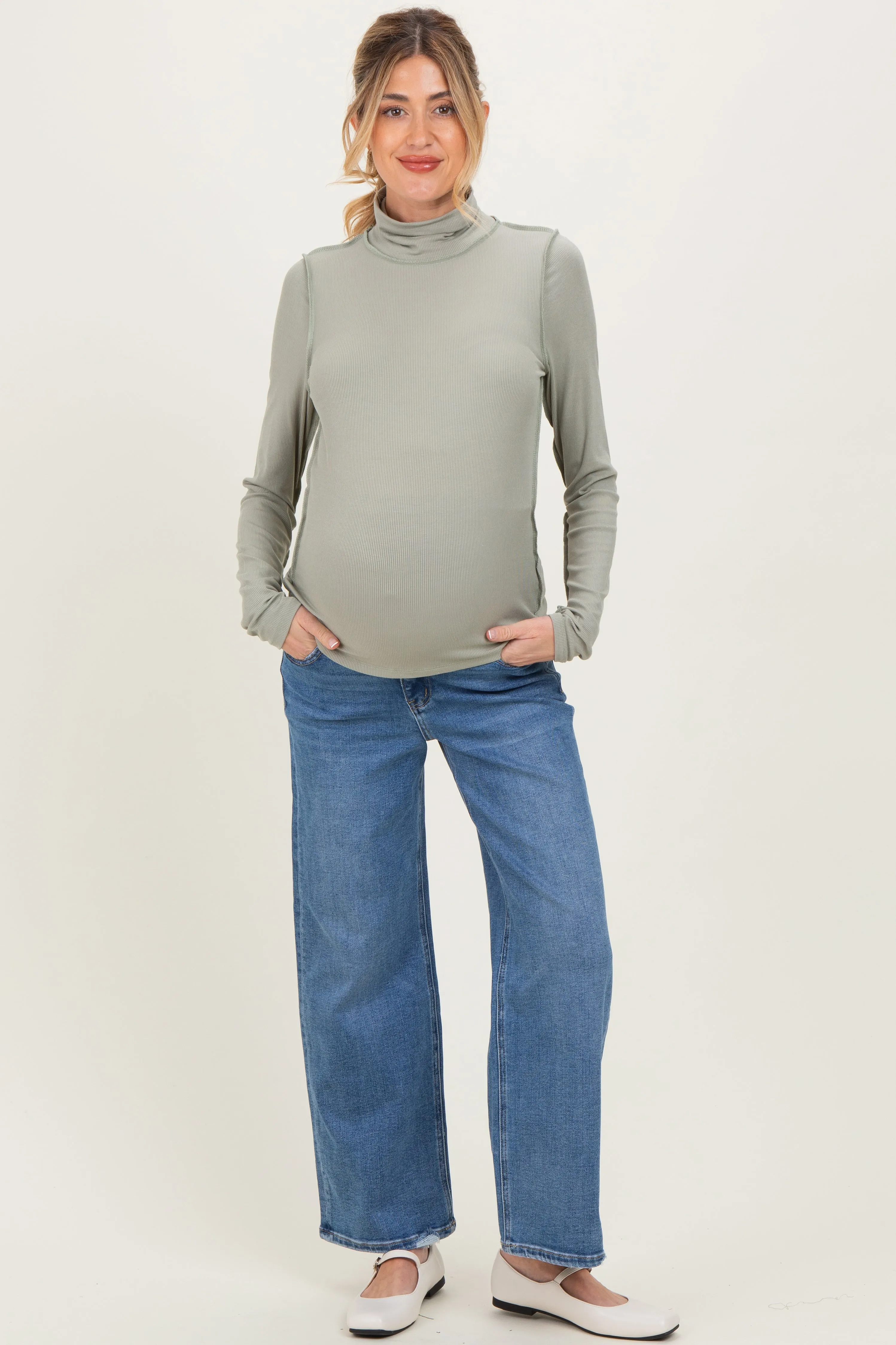 Blue Ankle Wide Leg Maternity Jeans sold by Pinkblush