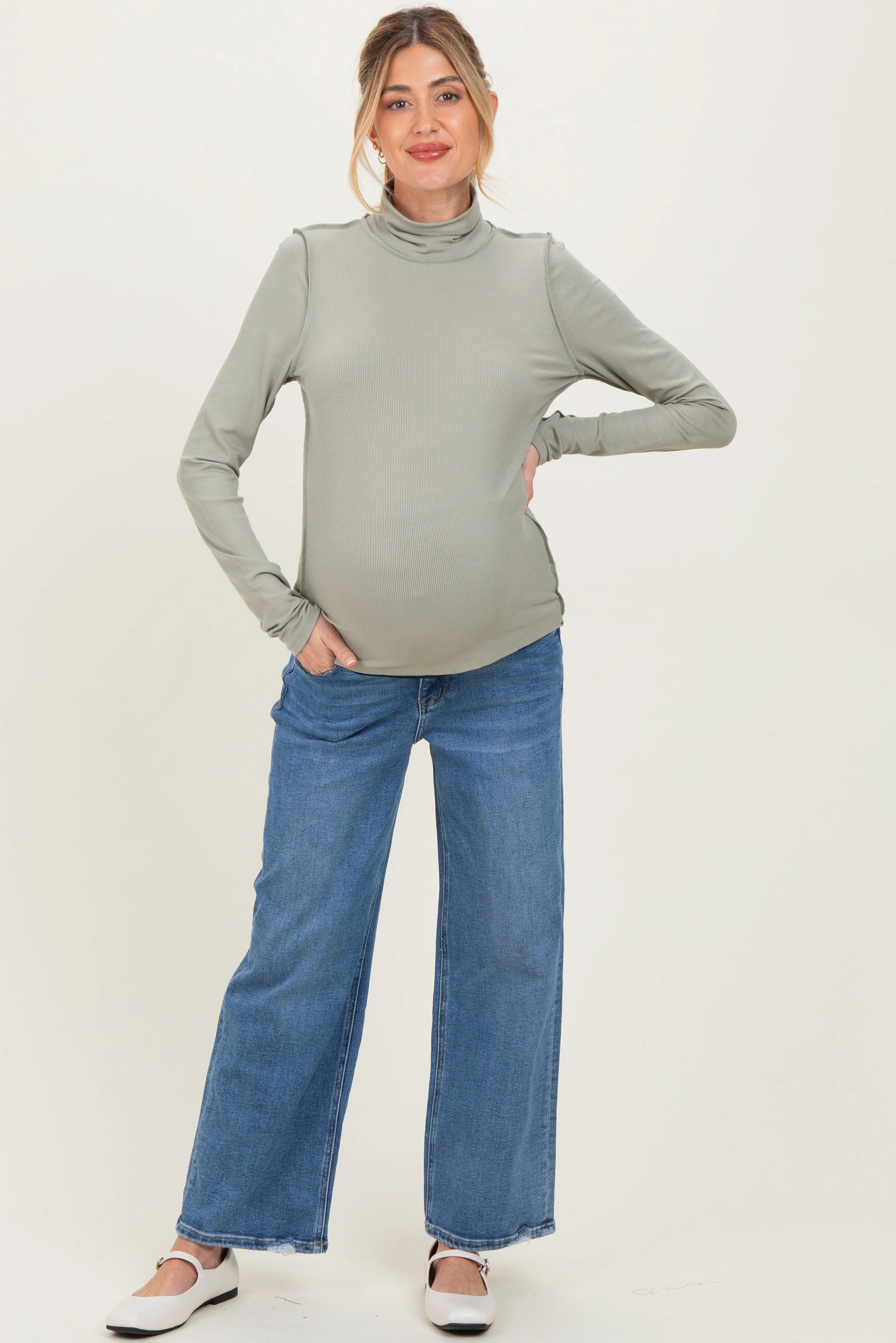 Blue Ankle Wide Leg Maternity Jeans sold by Pinkblush product image thumbnail 2