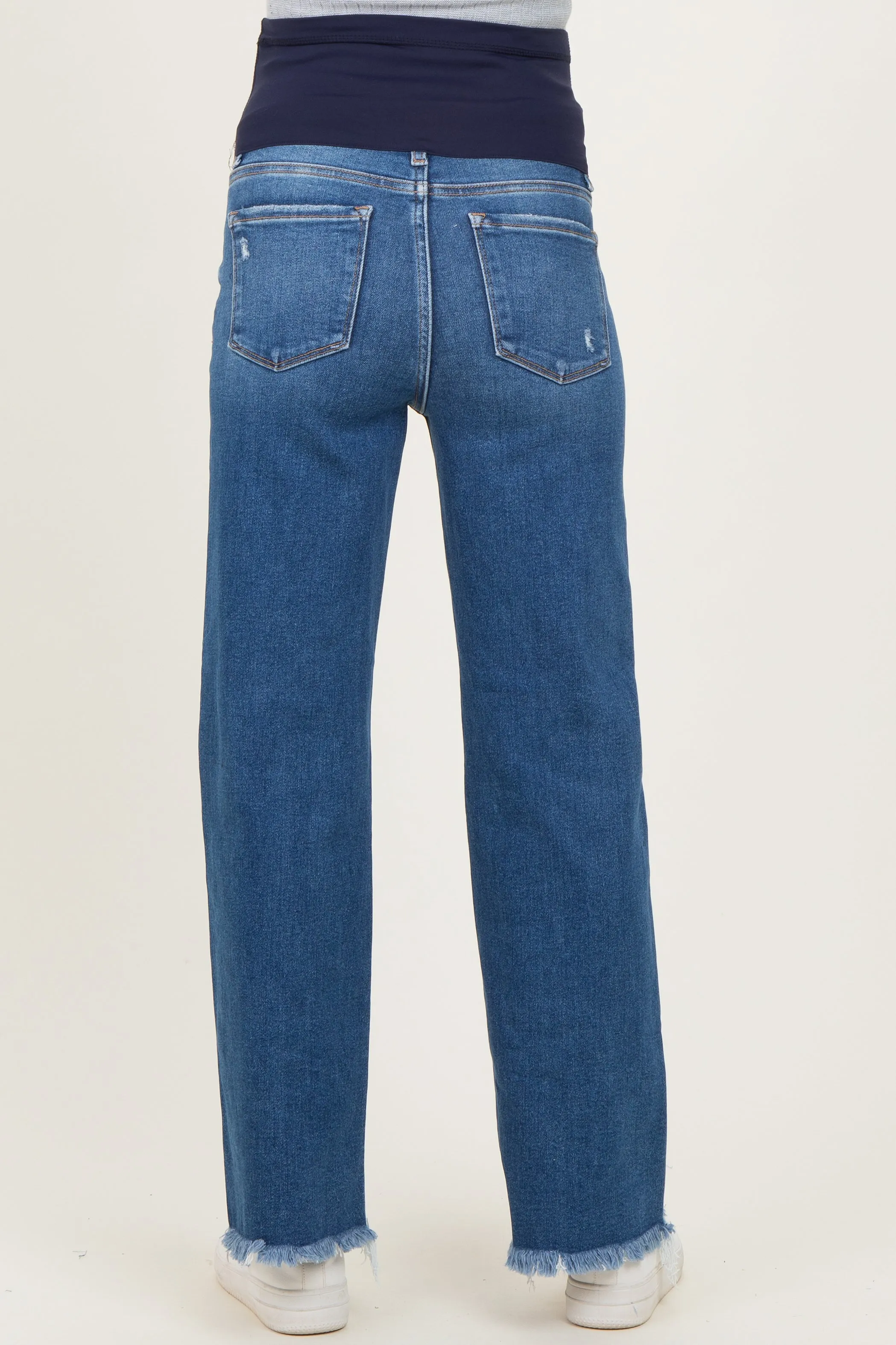 Navy Distressed Fringe Hem Wide Leg Maternity Jeans sold by Pinkblush product image thumbnail 4