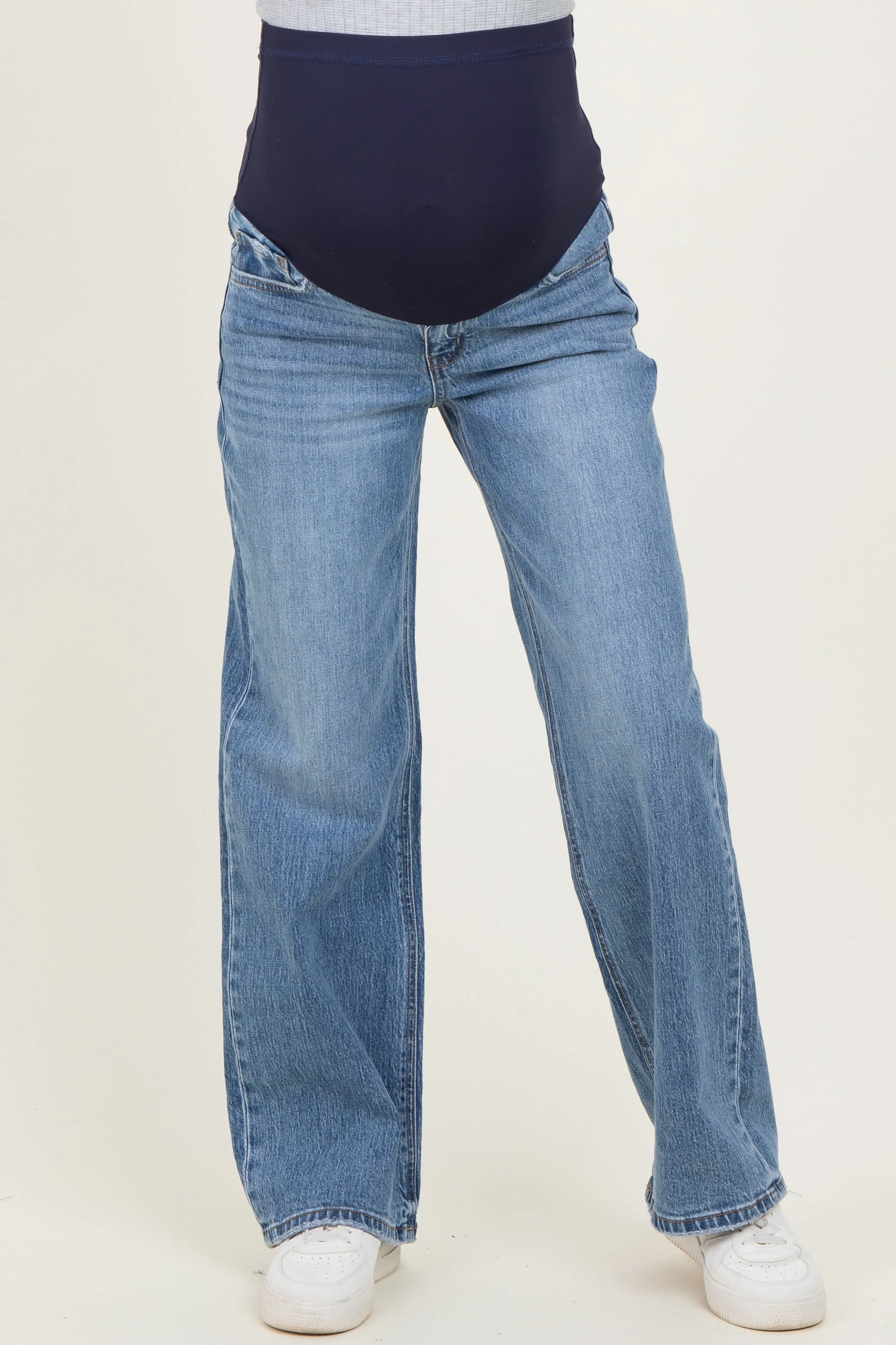 Blue Classic Medium Wash Wide Leg Maternity Jeans sold by Pinkblush product image thumbnail 2