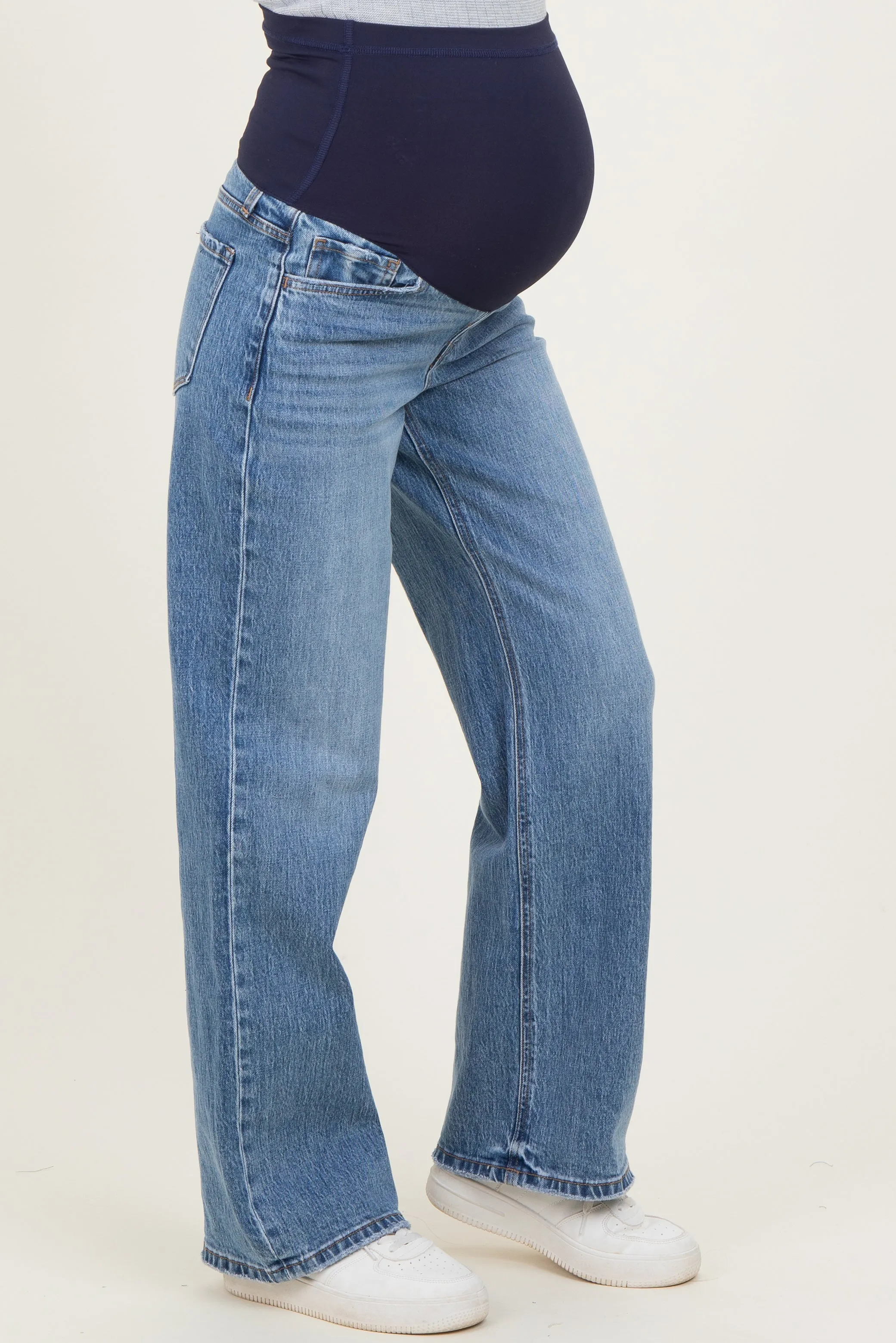 Blue Classic Medium Wash Wide Leg Maternity Jeans sold by Pinkblush product image thumbnail 3