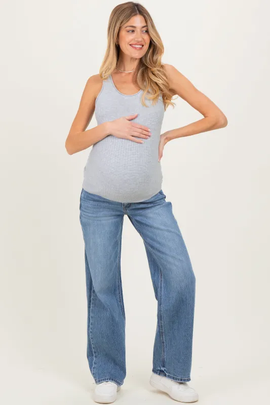 Blue Classic Medium Wash Wide Leg Maternity Jeans made by Vervet