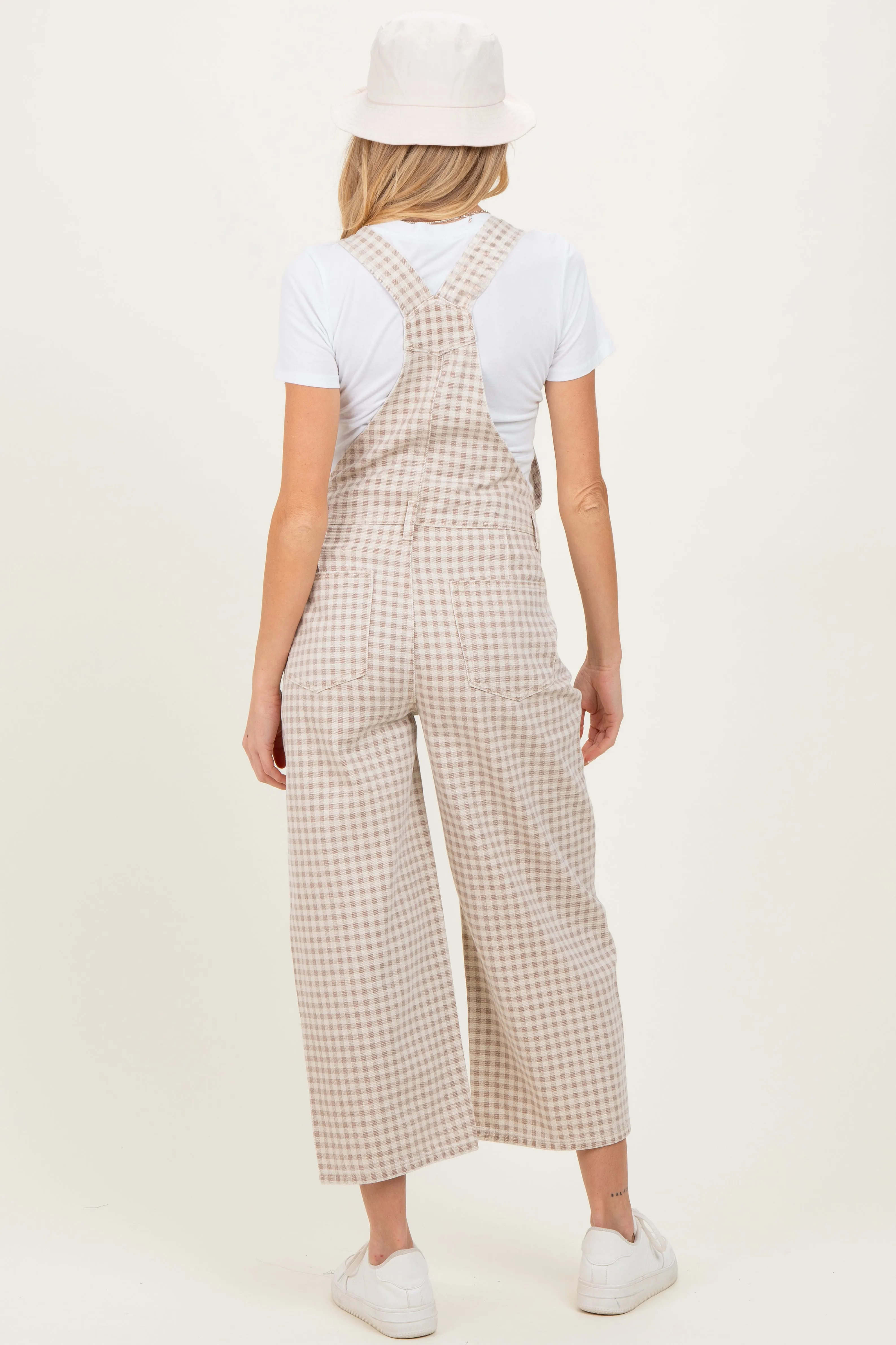 Light Taupe Gingham Maternity Denim Overalls sold by Pinkblush product image thumbnail 4