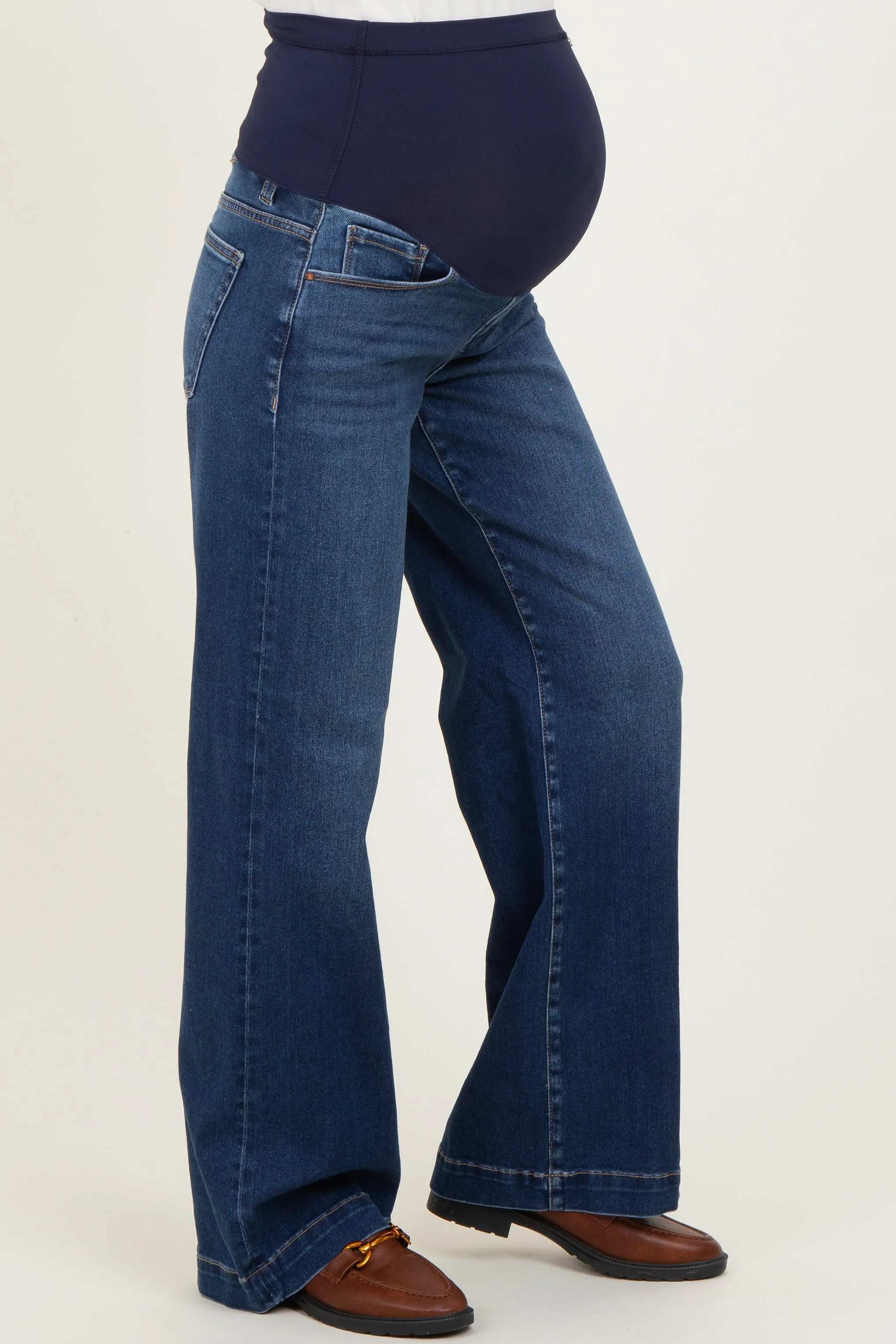 Navy Dark Wash Wide Leg Maternity Jeans sold by Pinkblush product image thumbnail 3