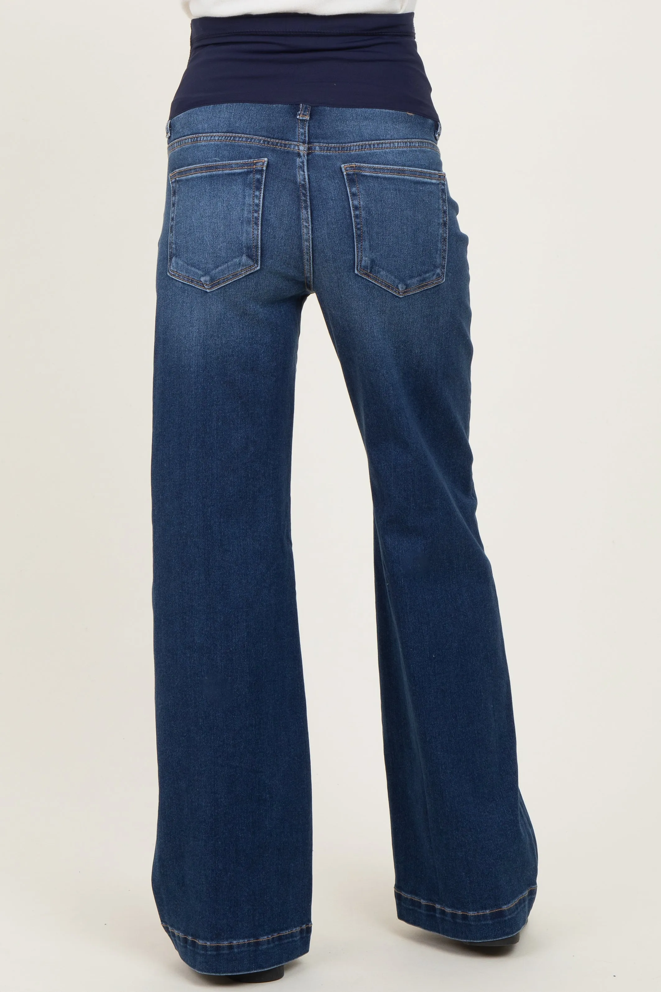 Navy Dark Wash Wide Leg Maternity Jeans sold by Pinkblush product image thumbnail 4