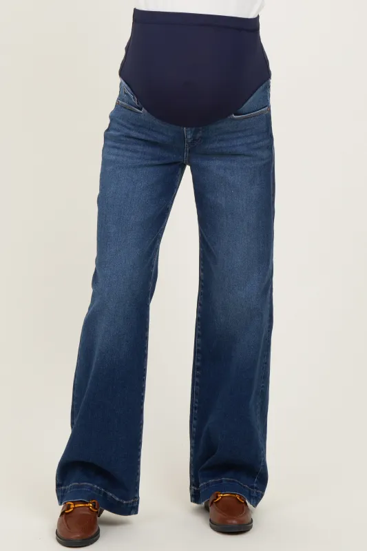 Navy Dark Wash Wide Leg Maternity Jeans made by Risen