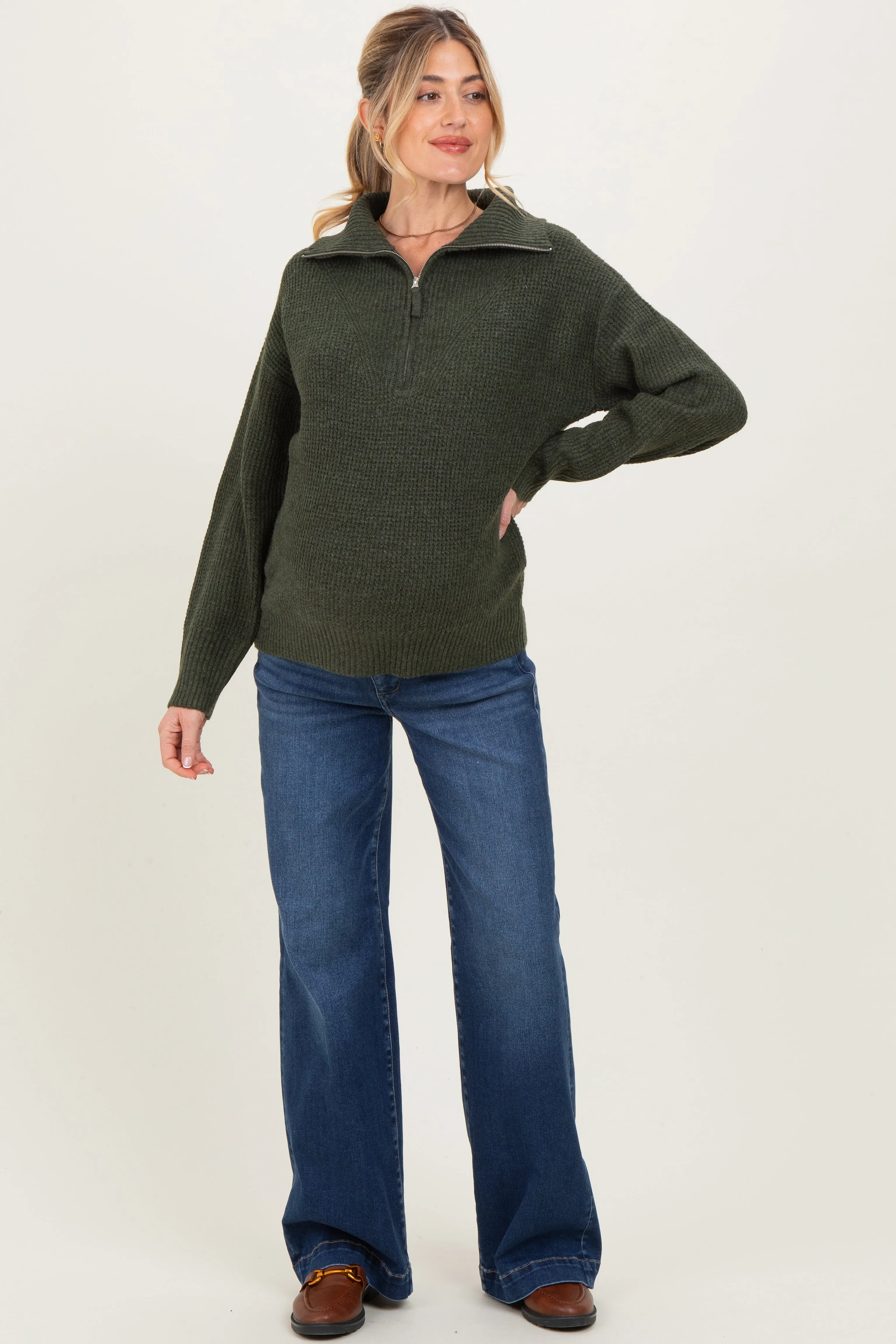 Olive Half Zip Maternity Pullover Sweater sold by Pinkblush product image thumbnail 2