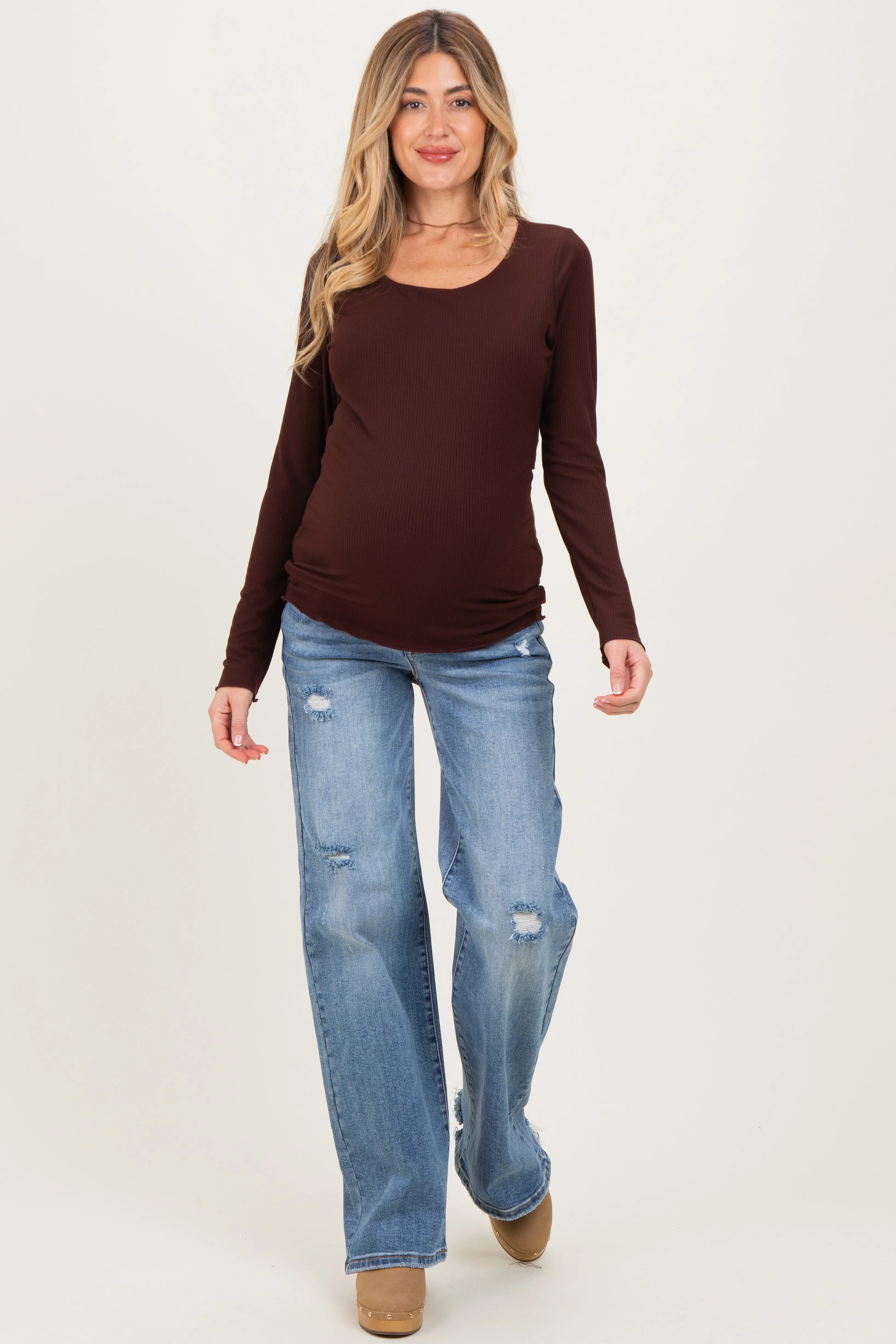 Blue Vintage Wash Wide Leg Maternity Jeans sold by Pinkblush product image thumbnail 2