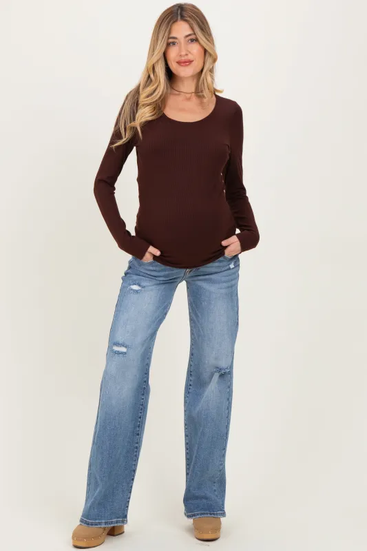 Blue Vintage Wash Wide Leg Maternity Jeans made by Risen