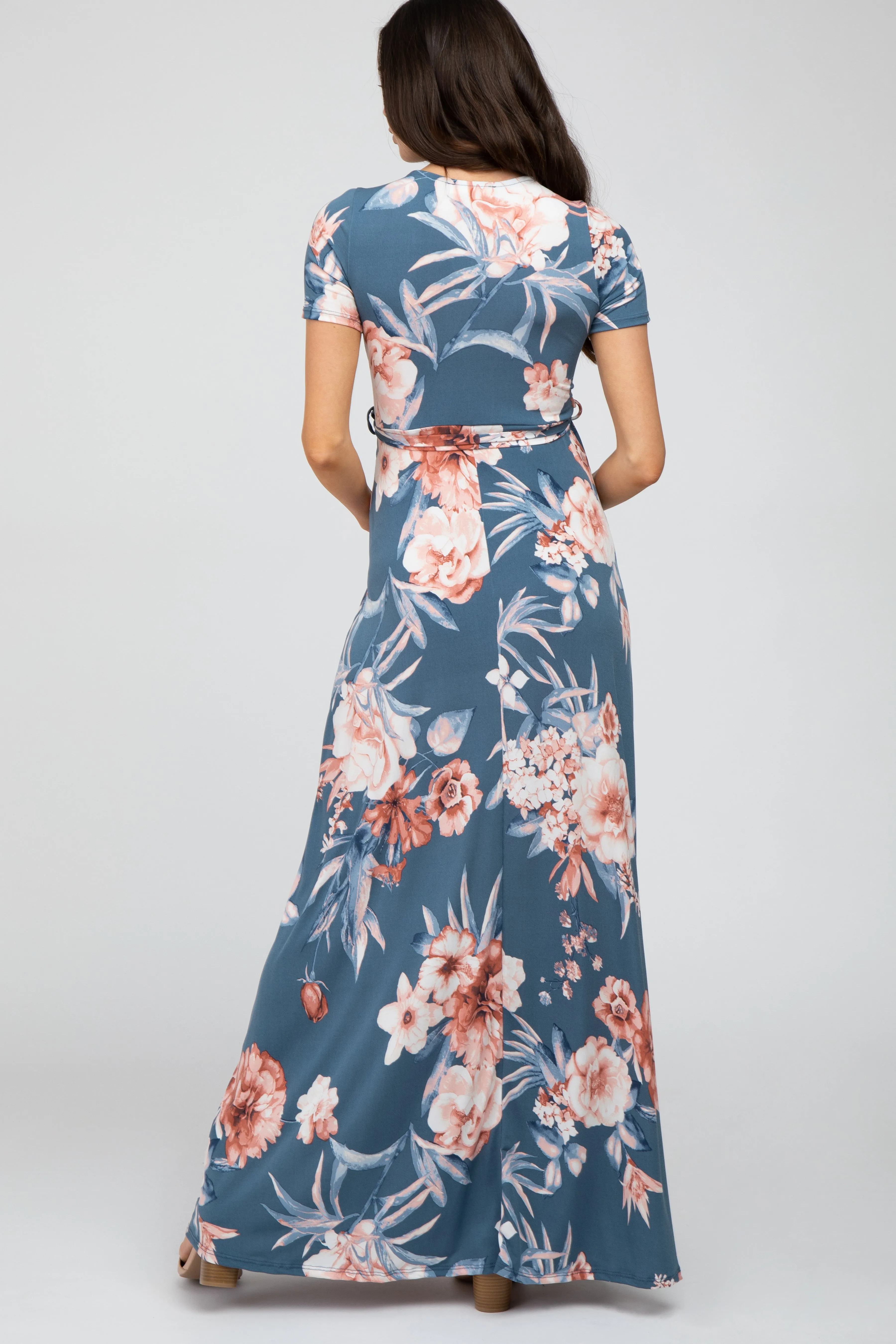 Blue Floral Wrap Maternity/Nursing Maxi Dress sold by Pinkblush product image thumbnail 3