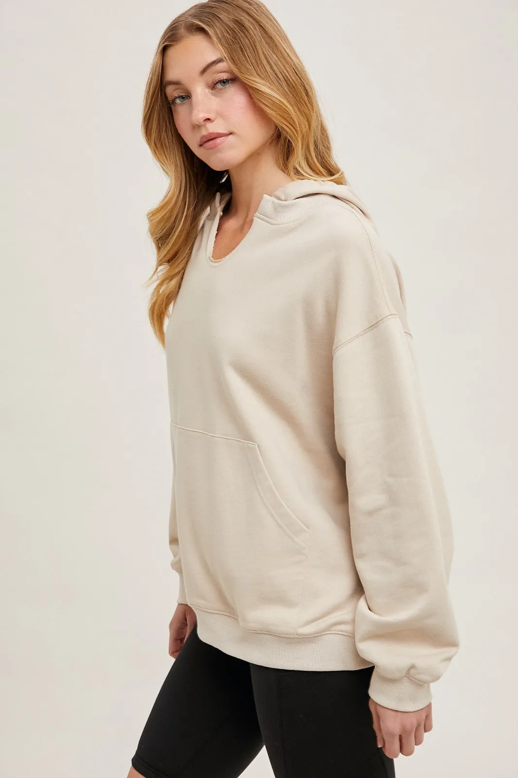 Oatmeal Split Neckline Hoodie sold by Pinkblush product image thumbnail 3