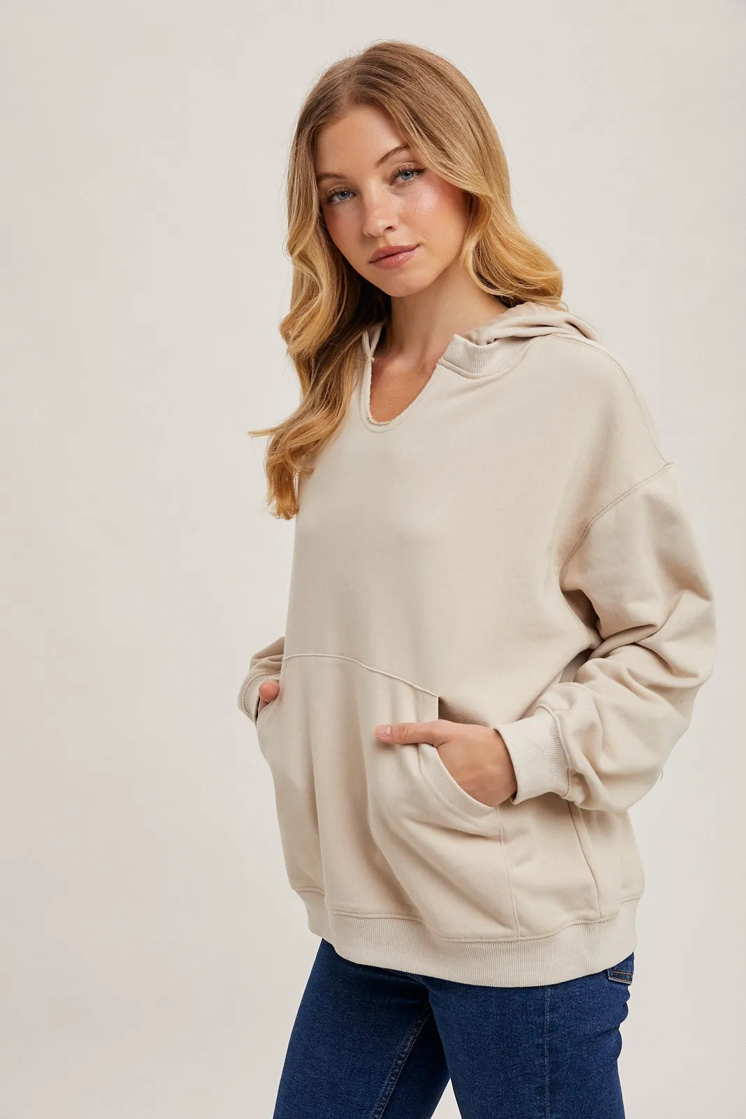 Oatmeal Split Neckline Hoodie sold by Pinkblush product image thumbnail 4