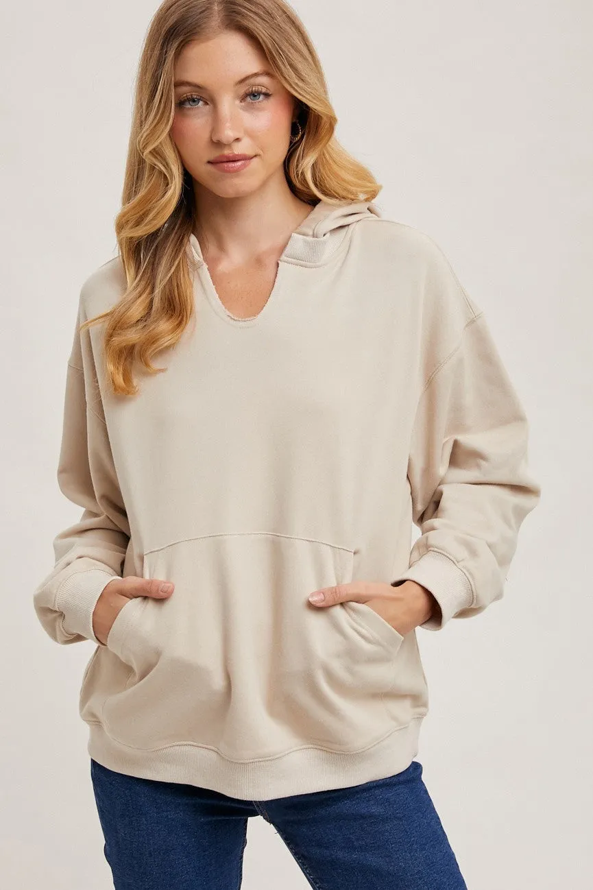 Oatmeal Split Neckline Hoodie sold by Pinkblush product image thumbnail 2