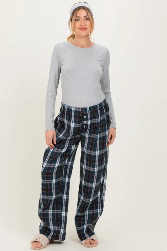 Navy Plaid Wide Leg Maternity Lounge Pants sold by Pinkblush