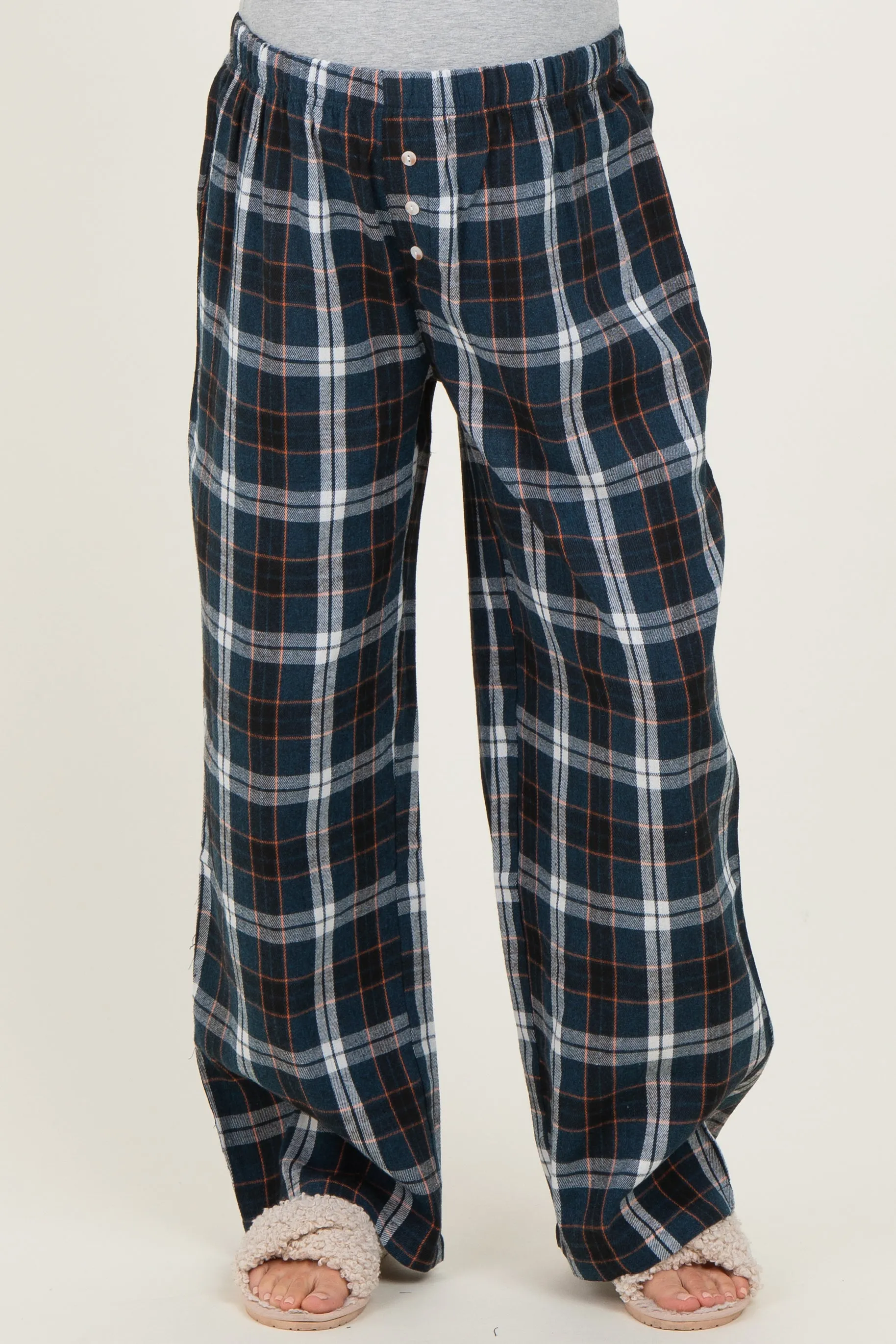 Navy Plaid Wide Leg Maternity Lounge Pants sold by Pinkblush product image thumbnail 3