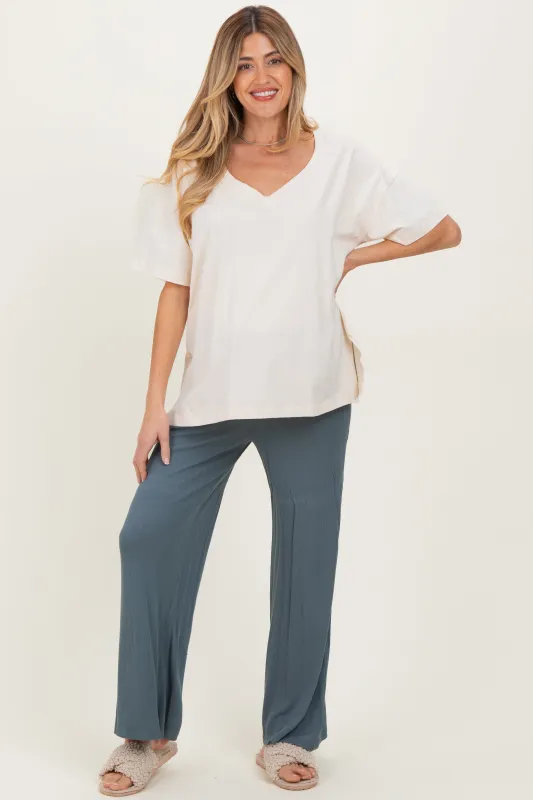 Ivory Oversized Reversible V-Neck Maternity Tee sold by Pinkblush