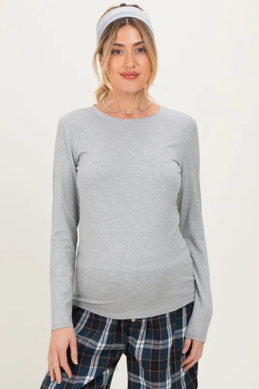 Heather Grey Basic Long Sleeve Maternity Top sold by Pinkblush