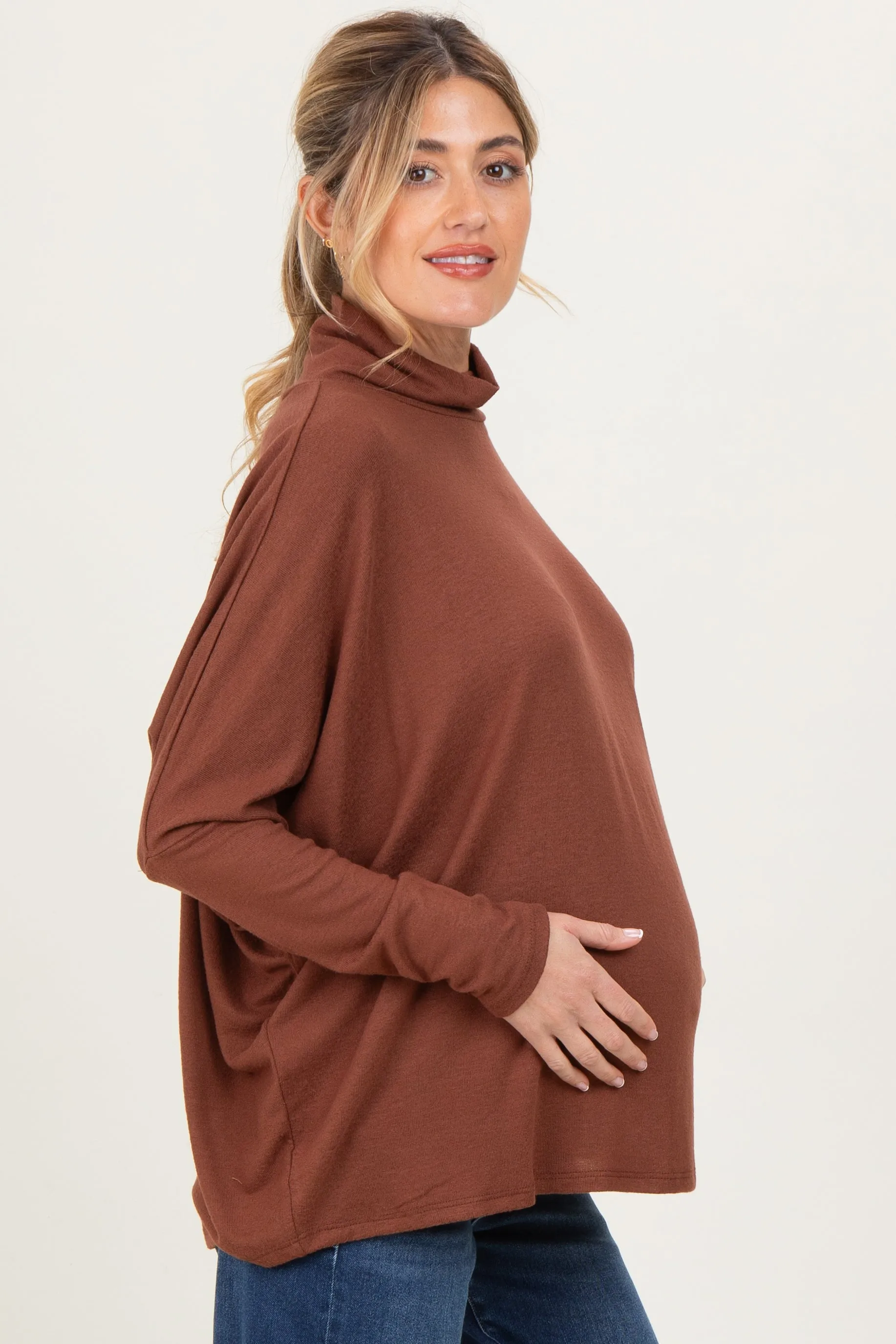 Rust Draped Oversized Turtleneck Dolman Sleeve Maternity Top sold by Pinkblush product image thumbnail 2
