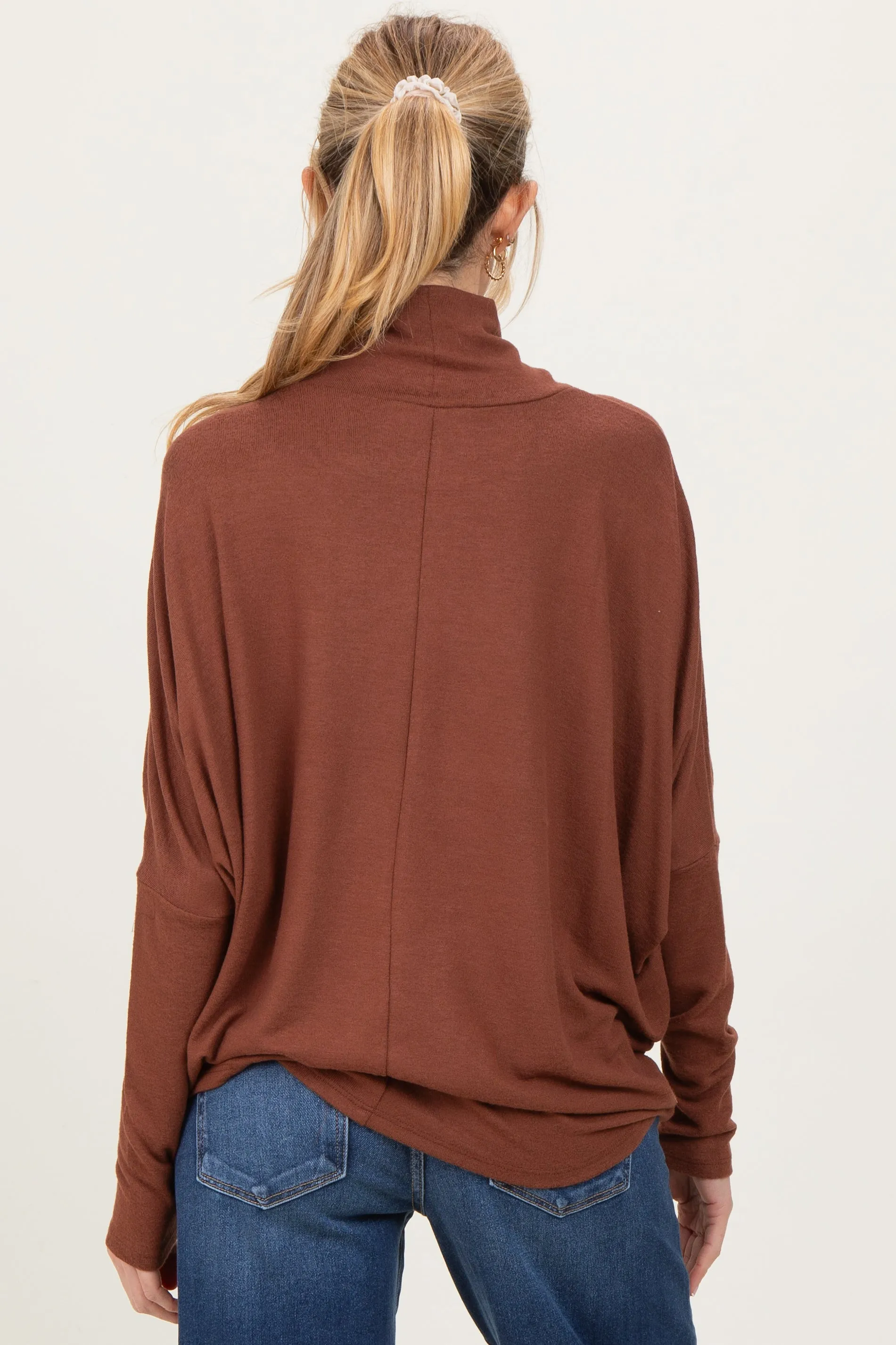 Rust Draped Oversized Turtleneck Dolman Sleeve Maternity Top sold by Pinkblush product image thumbnail 3