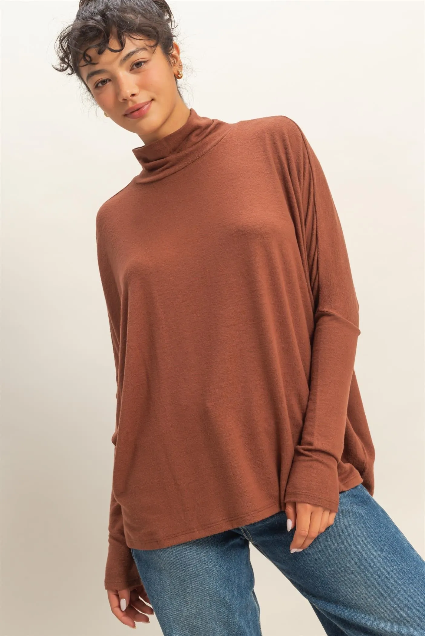 Rust Draped Oversized Turtleneck Dolman Sleeve Maternity Top sold by Pinkblush product image thumbnail 4