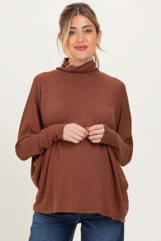 Rust Draped Oversized Turtleneck Dolman Sleeve Maternity Top made by HYFVE