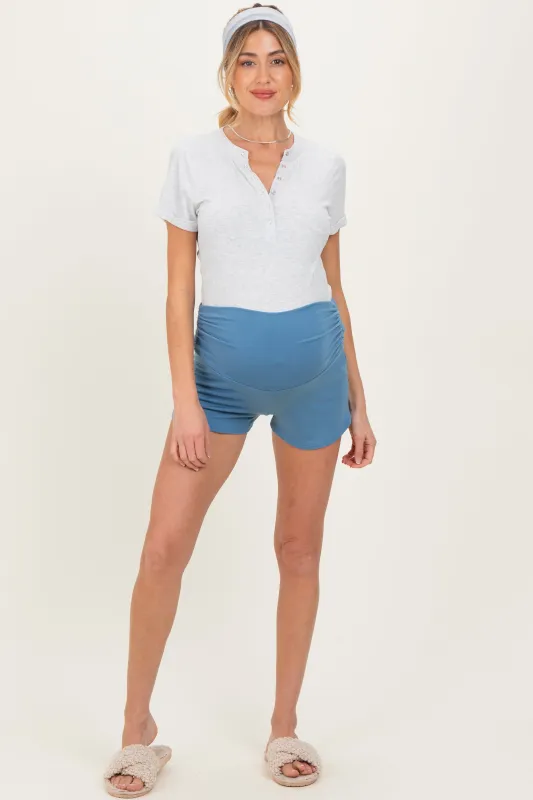 Blue Ruched Side Maternity Lounge Shorts sold by Pinkblush