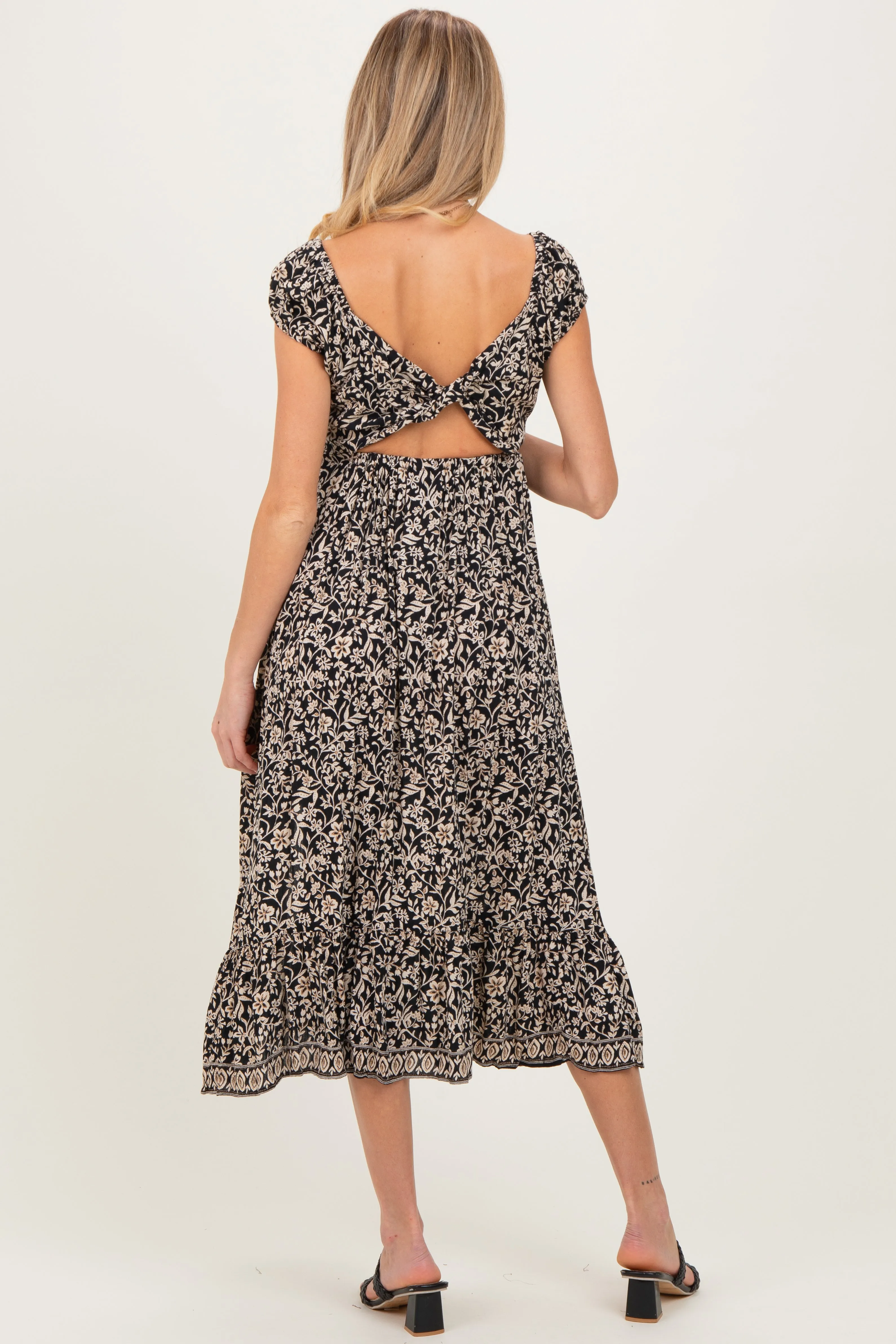Black Floral Twisted Back Cutout Maternity Midi Dress sold by Pinkblush product image thumbnail 4