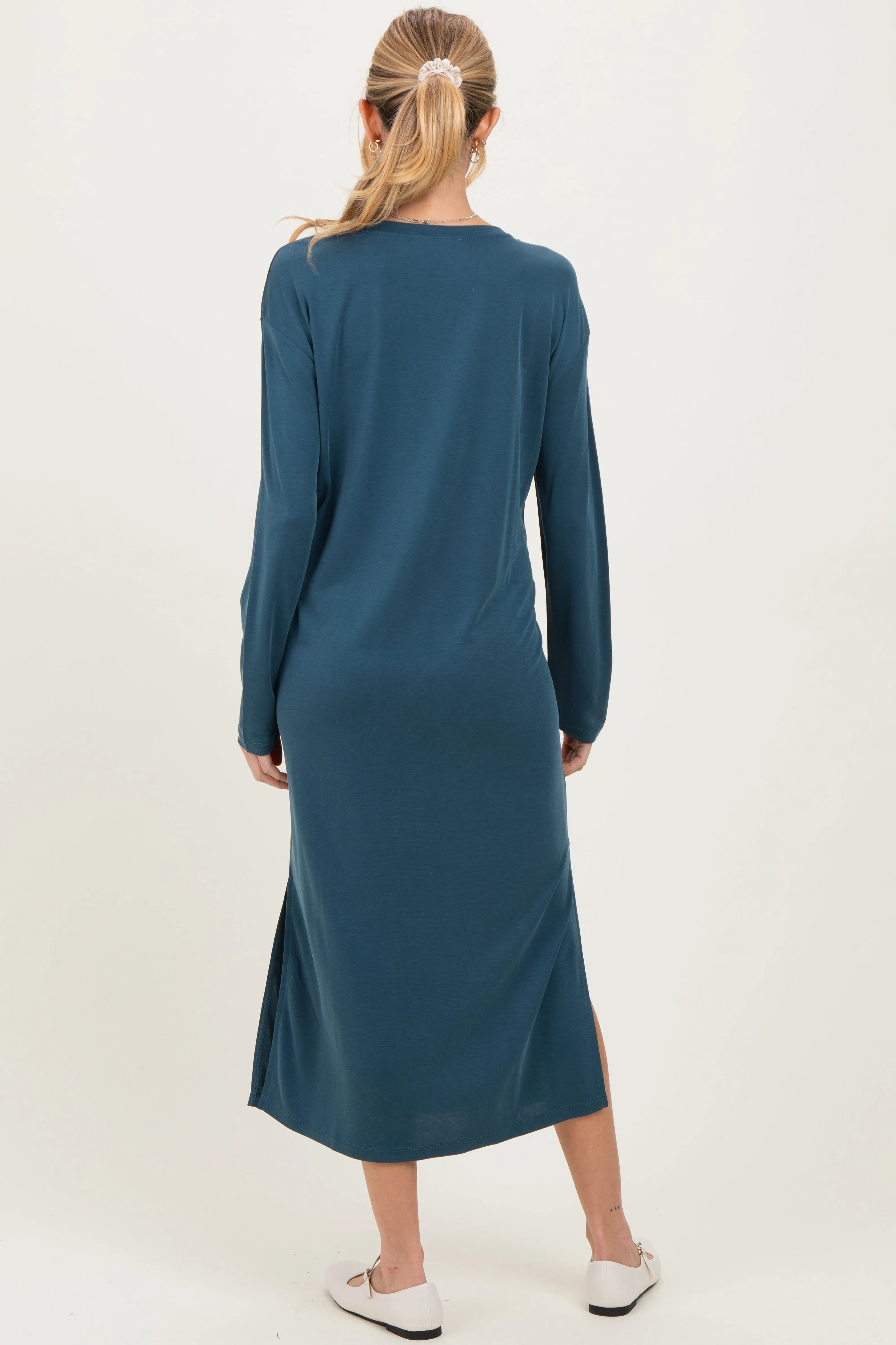 Teal Oversized Long Sleeve Maternity Midi Dress sold by Pinkblush product image thumbnail 4
