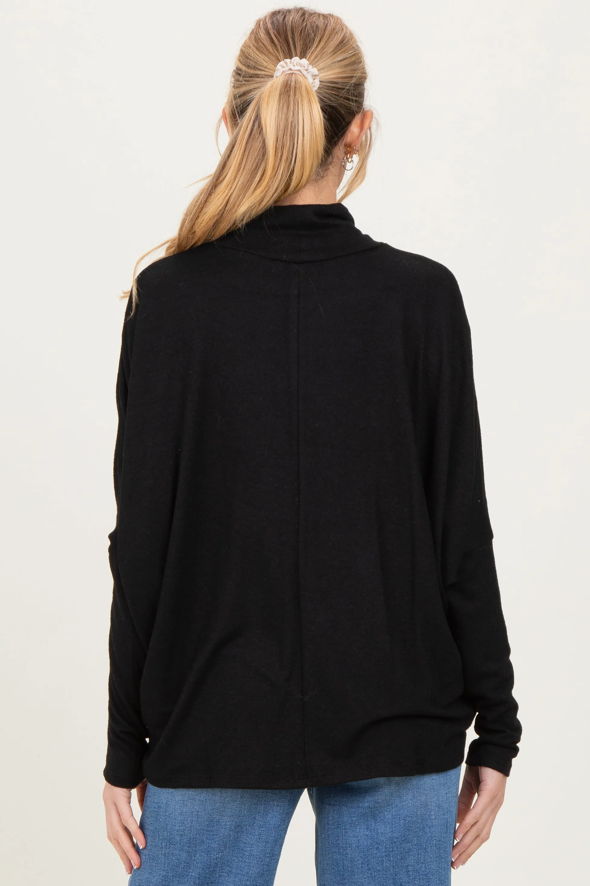 Black Draped Oversized Turtleneck Dolman Sleeve Maternity Top sold by Pinkblush product image thumbnail 2