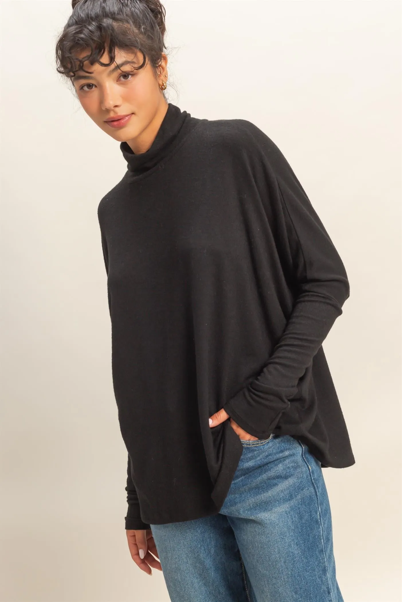 Black Draped Oversized Turtleneck Dolman Sleeve Maternity Top sold by Pinkblush product image thumbnail 3