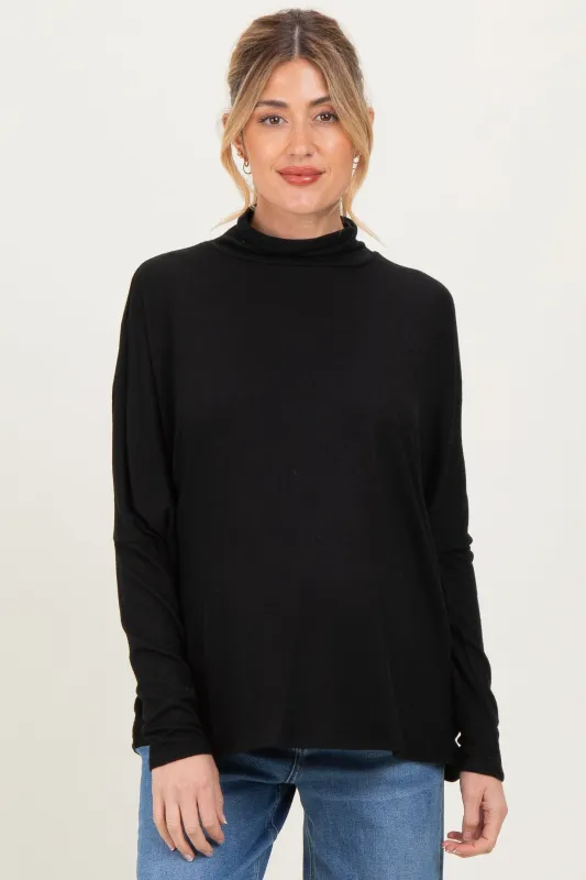 Black Draped Oversized Turtleneck Dolman Sleeve Maternity Top made by HYFVE