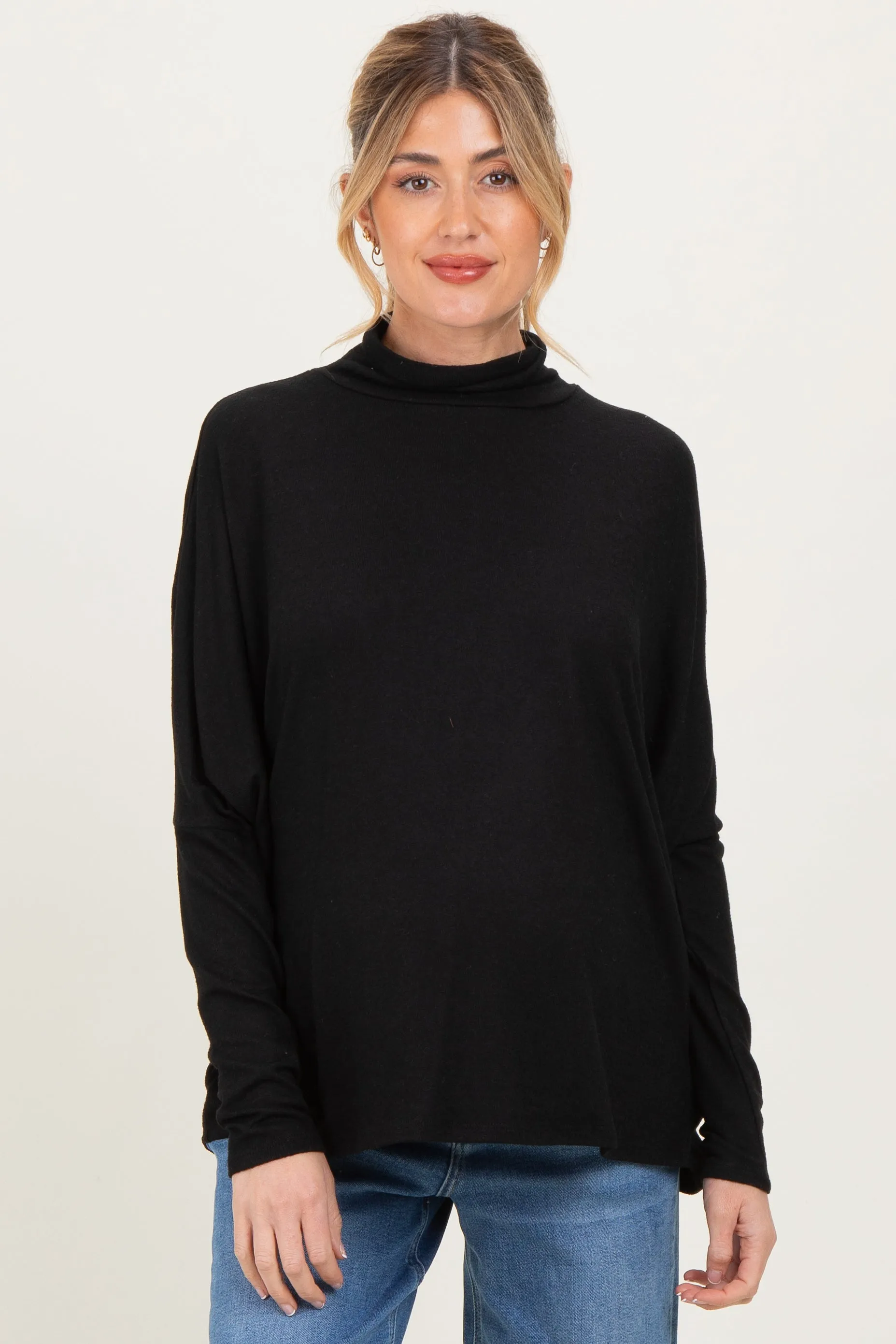 Black Draped Oversized Turtleneck Dolman Sleeve Maternity Top sold by Pinkblush