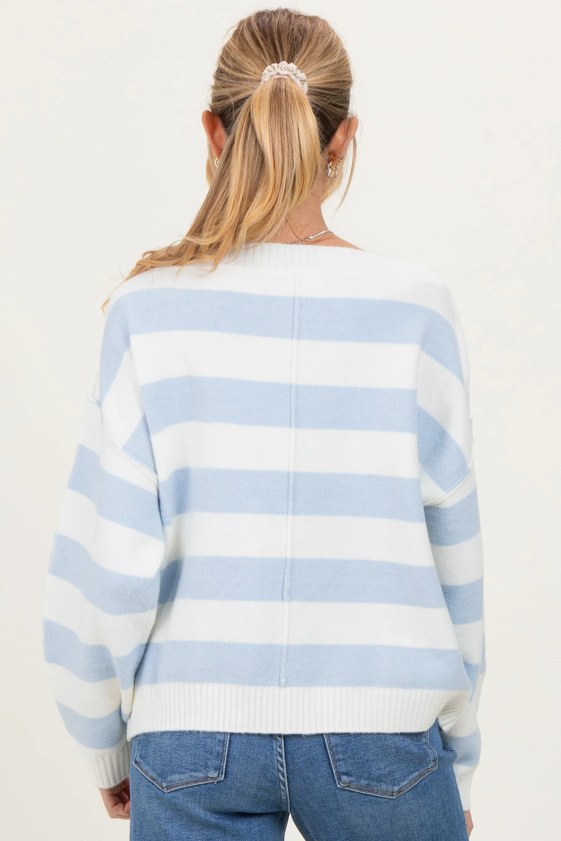 Light Blue Wide Stripe Boat Neck Maternity Sweater sold by Pinkblush product image thumbnail 4