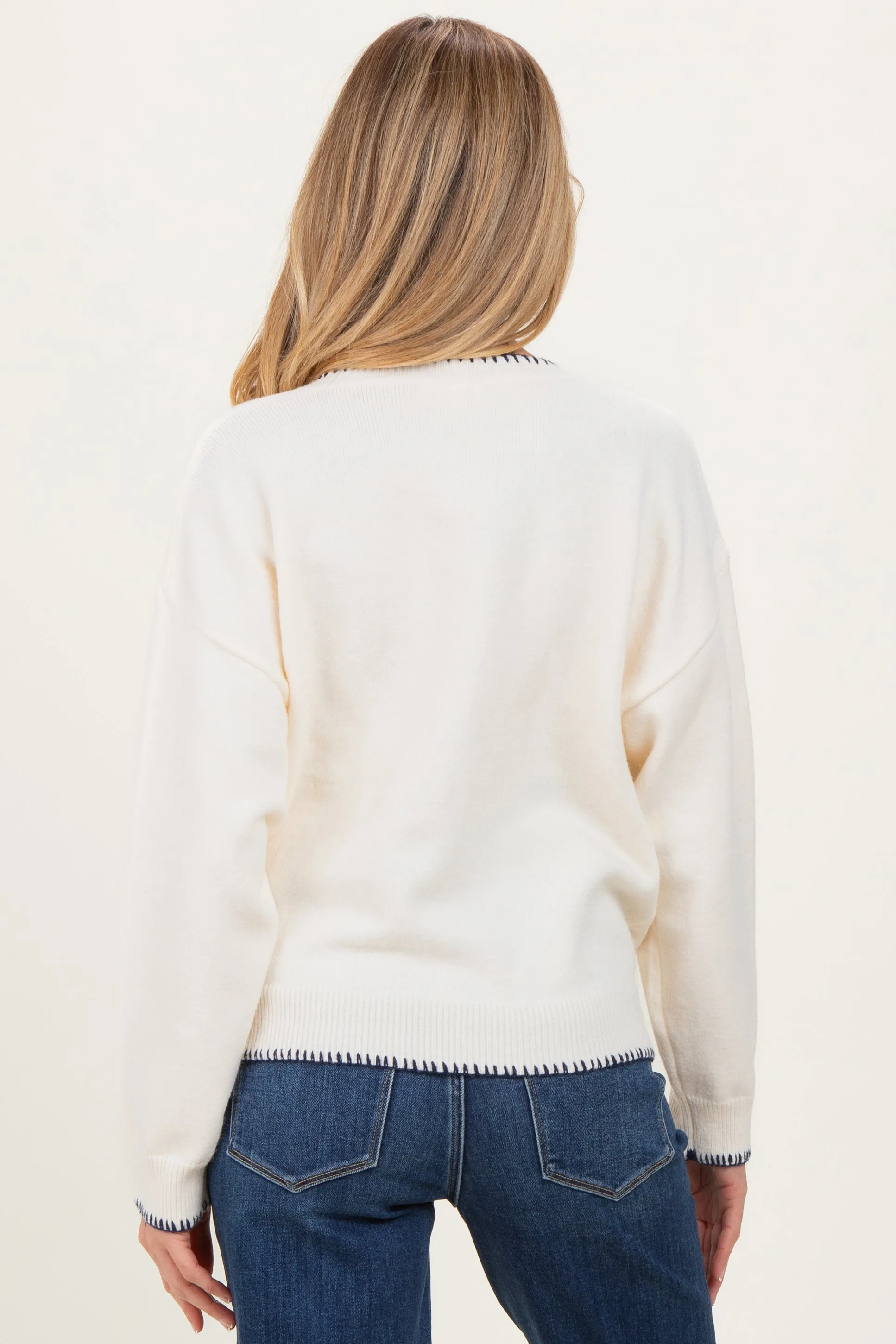 Ivory Stitch Detail V-Neck Oversized Maternity Sweater sold by Pinkblush product image thumbnail 4