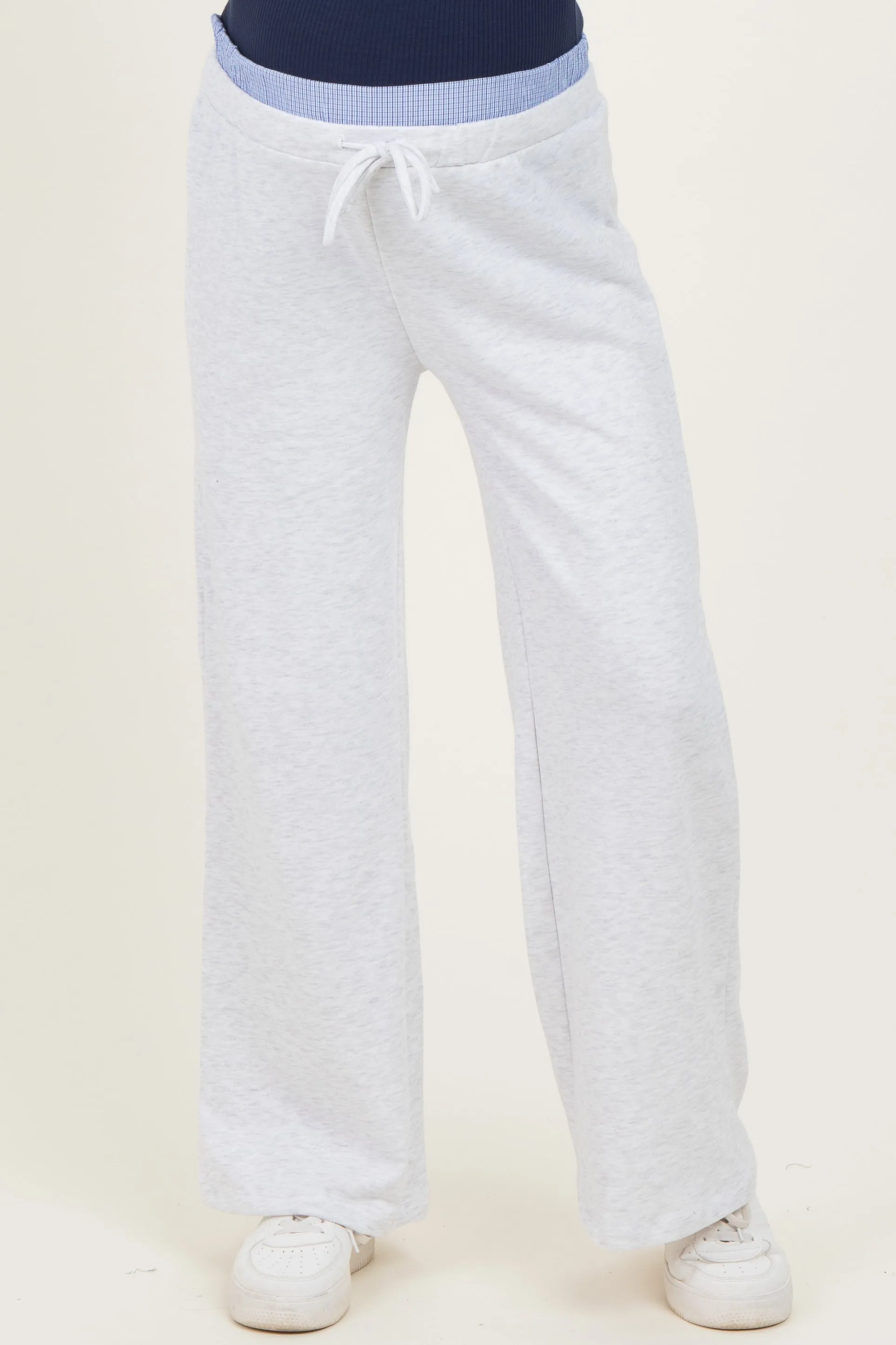 Heather Grey Contrast Waistband Maternity Lounge Pants sold by Pinkblush