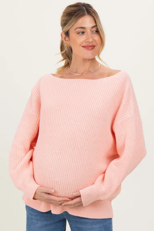 Peach Chunky Knit Boat Neck Maternity Sweater sold by Pinkblush