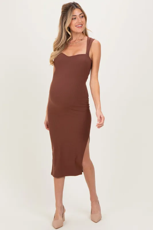 Brown Cutout Fitted Maternity Midi Dress sold by Pinkblush