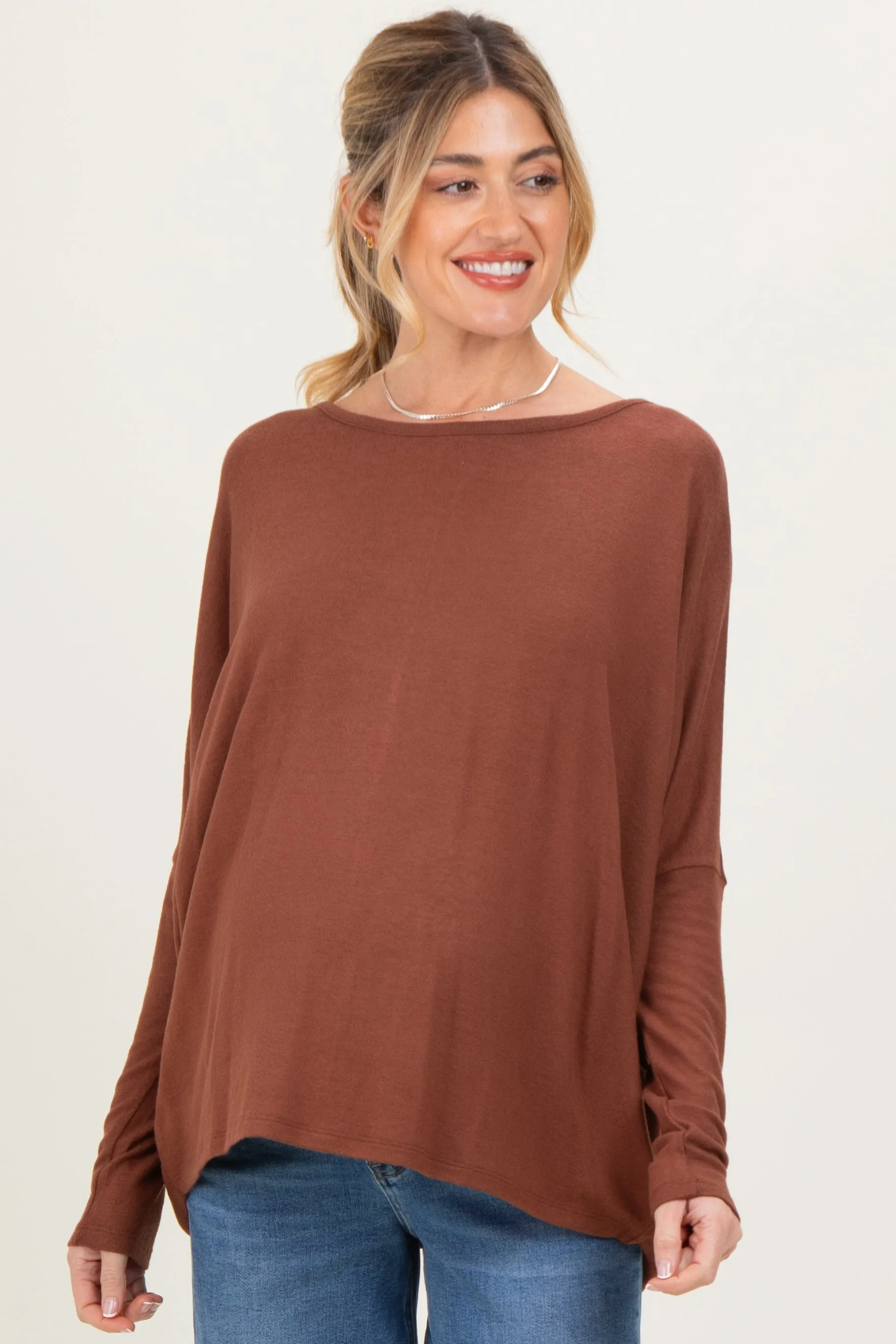 Rust Relaxed Fit Dolman Long Sleeve Maternity Top sold by Pinkblush