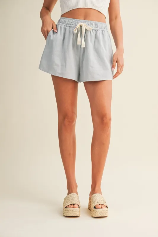 Light Blue Drawstring Shorts sold by Pinkblush