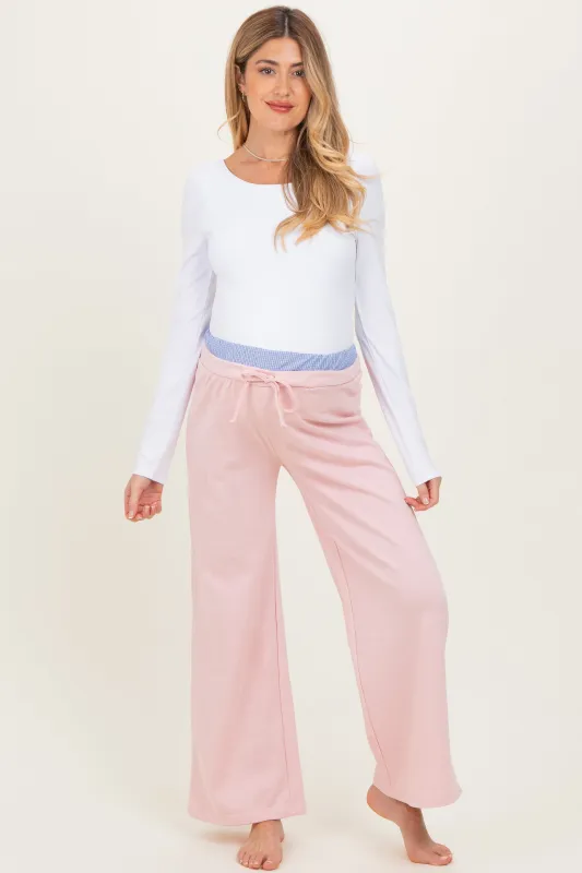 Light Pink Contrast Waistband Maternity Lounge Pants sold by Pinkblush
